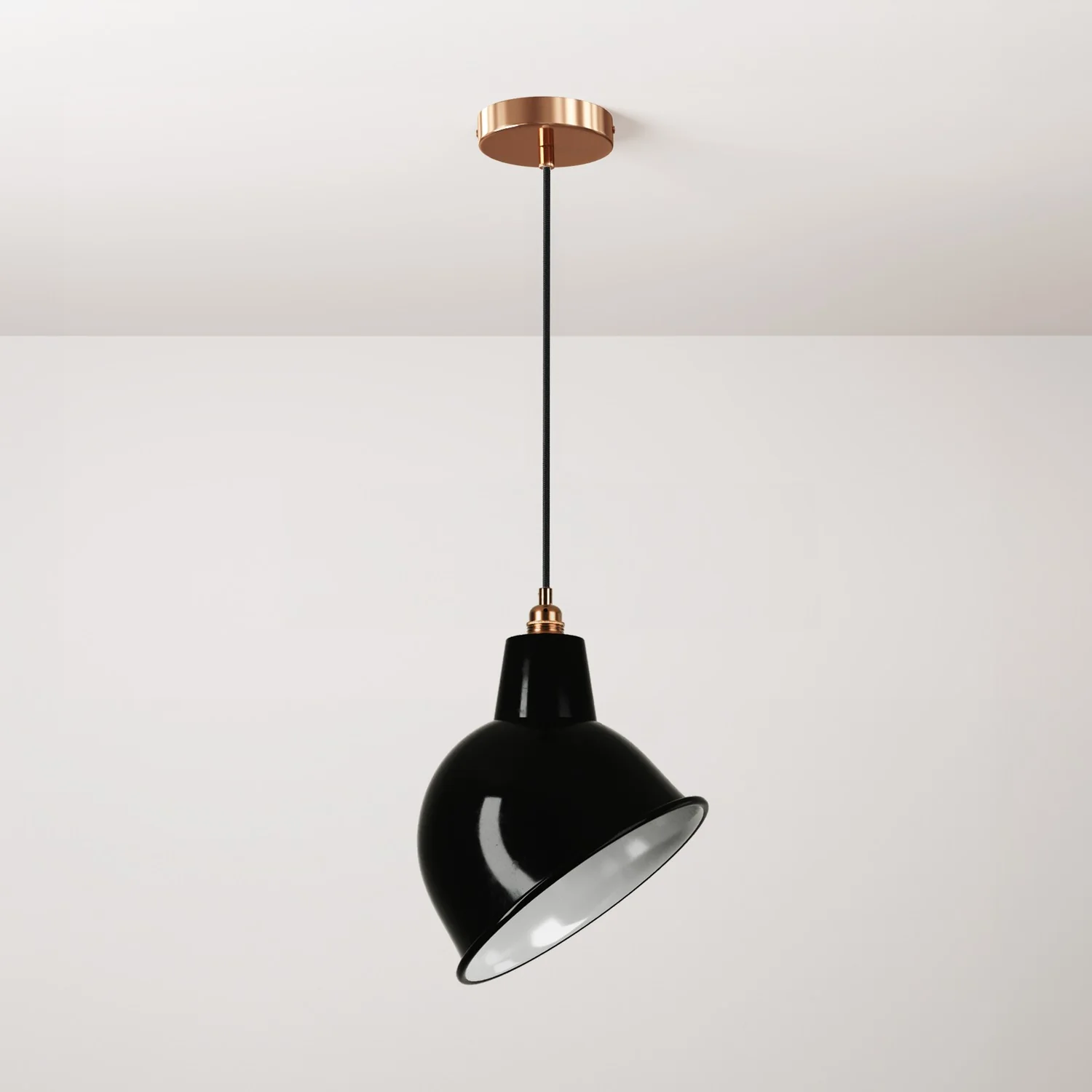 Pendant light complete with textile cable, Broadway lampshade and metal finishes - Black