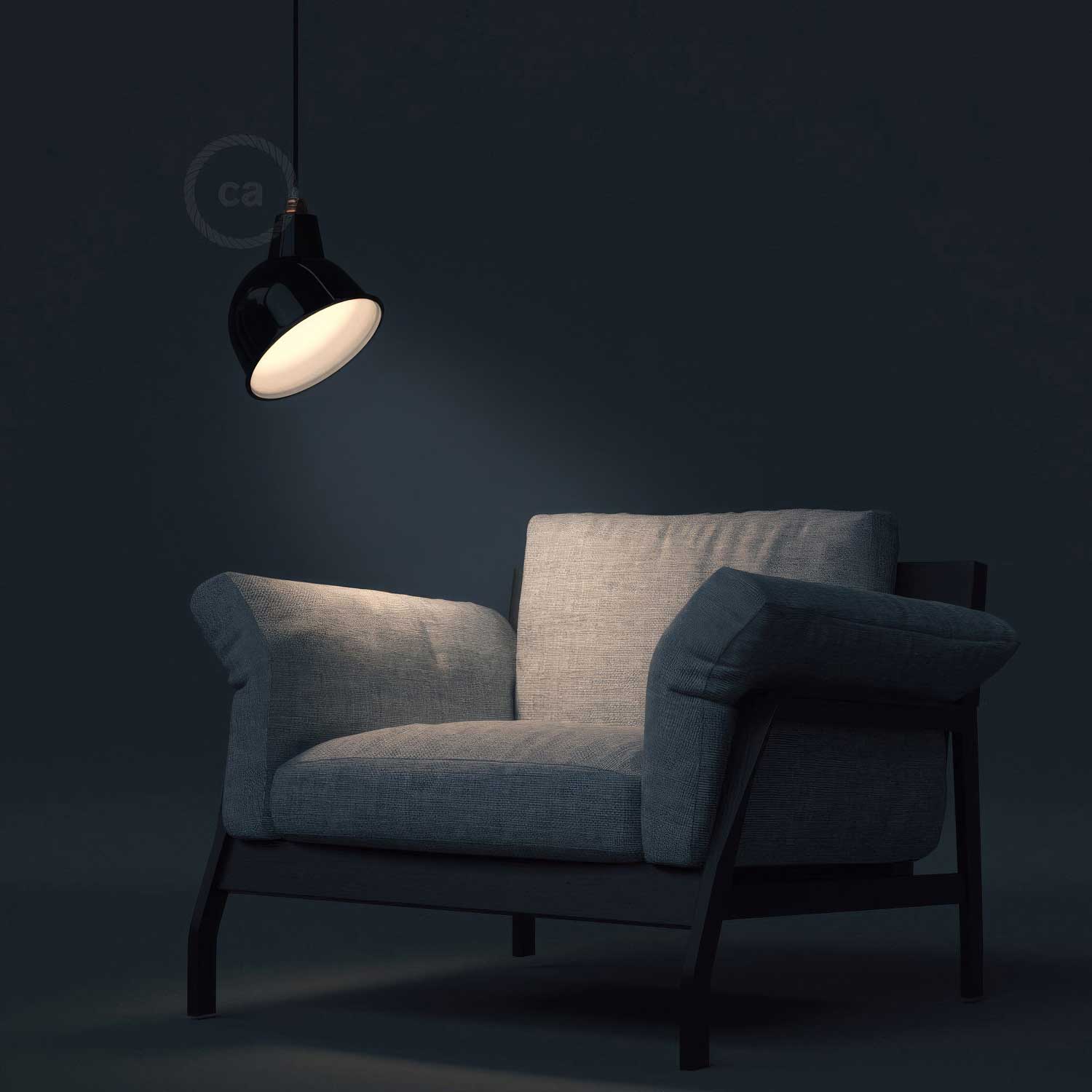 Pendant light complete with textile cable, Broadway lampshade and metal finishes - Black - Image 3