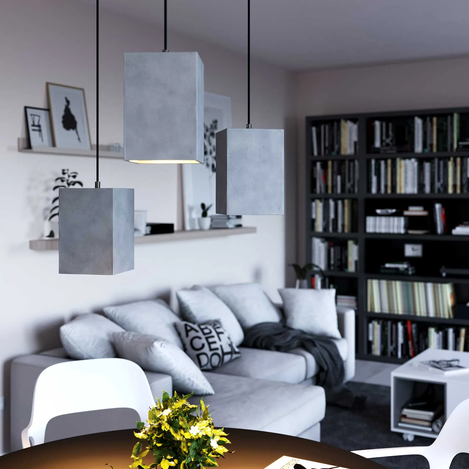 Pendant lamp complete with fabric cable, Cubo cement lampshade and metal fittings – Light cement - Image 3