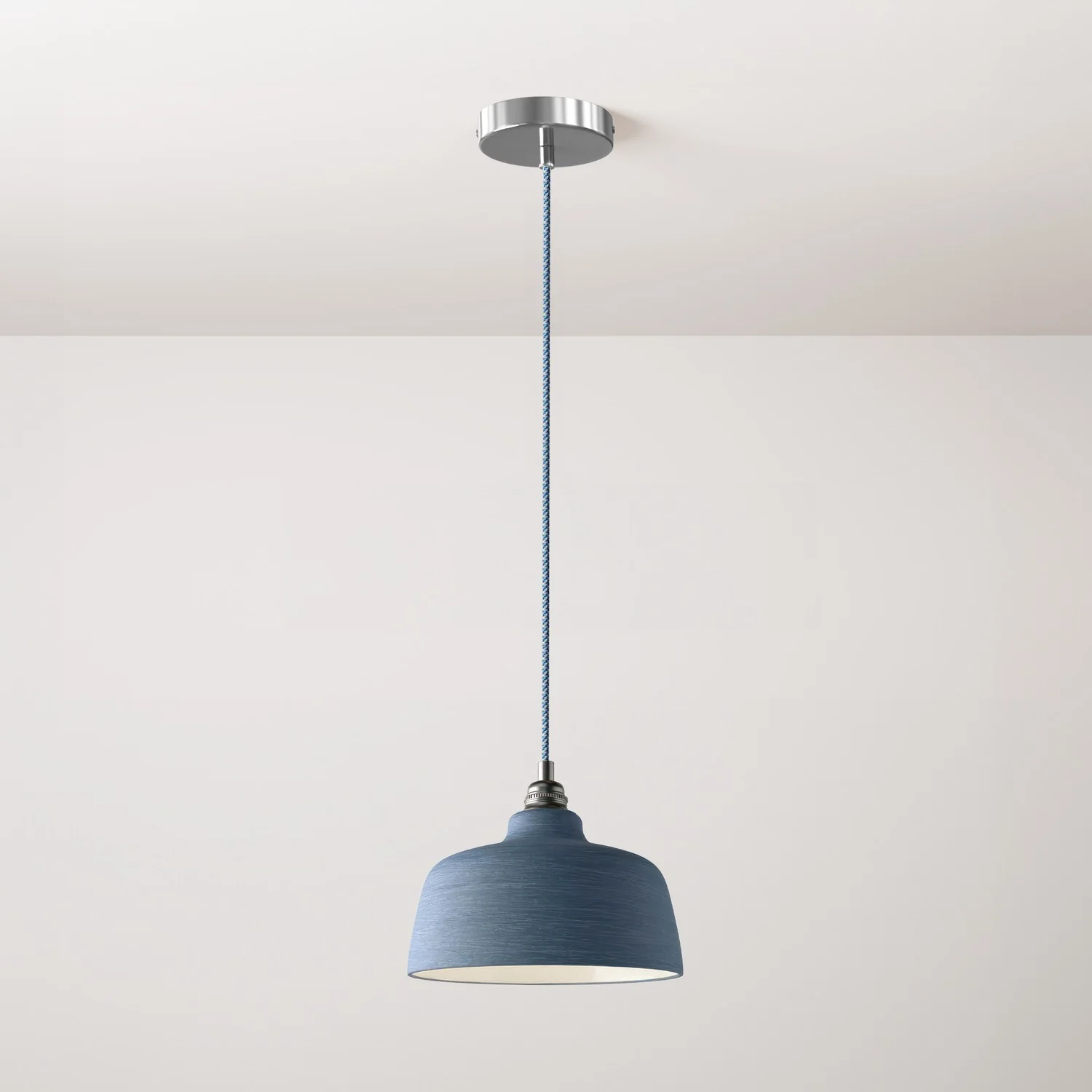 Pendant lamp complete with fabric cable, Coppa ceramic lampshade and metal finishes - Striated Avion