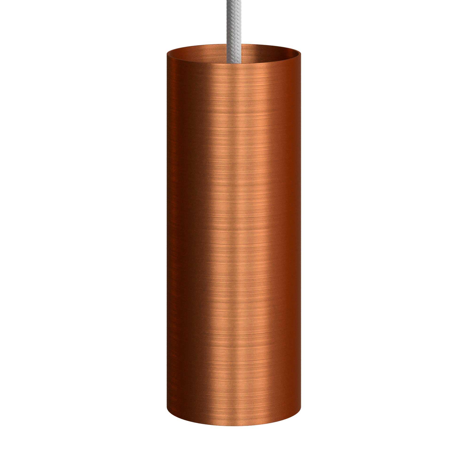Pendant lamp complete with textile cable, Tub-E14 lampshade and metal finishes - Satin copper