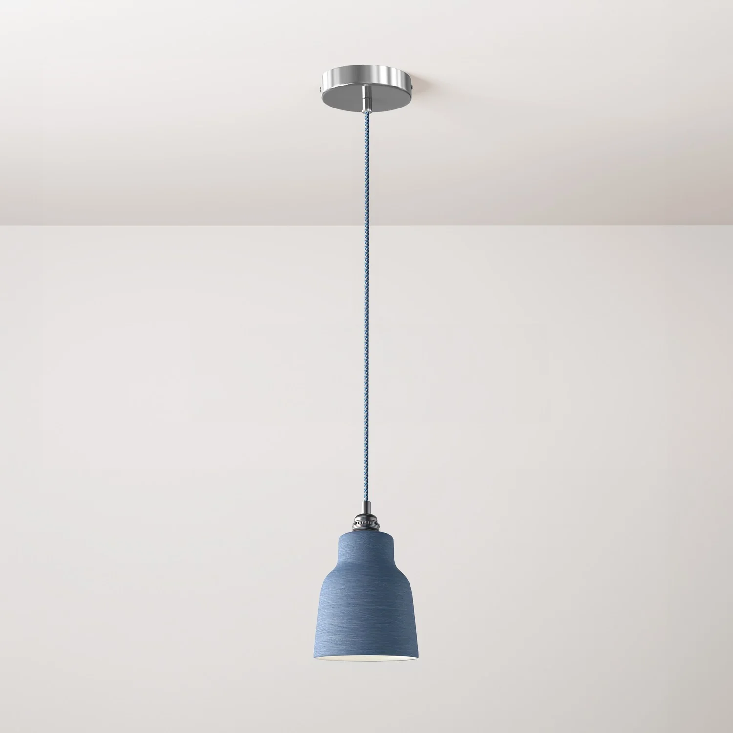 Pendant lamp complete with textile Cable, Vaso ceramic Lampshade and metal finishes - Striated Avion