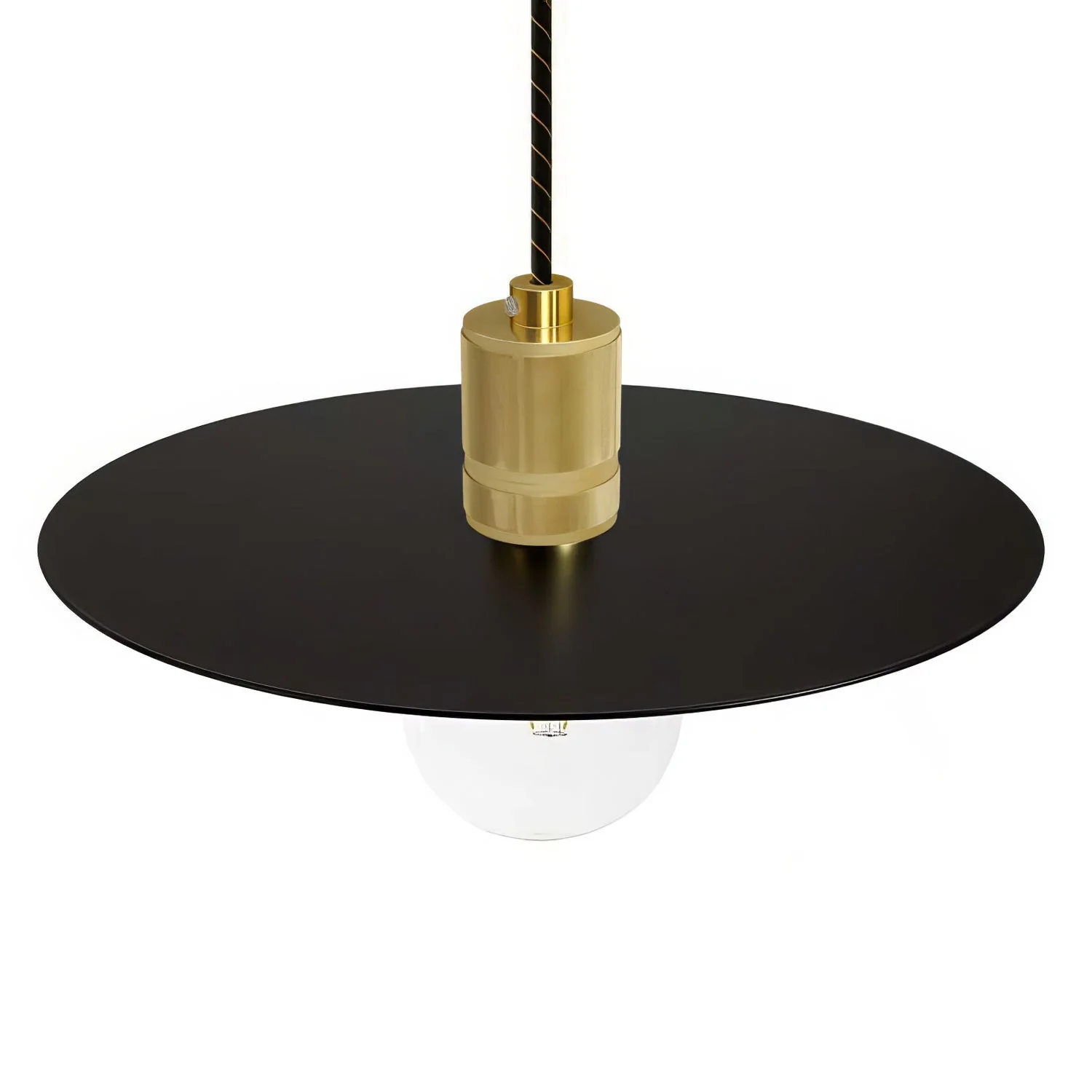Pendant lamp complete with fabric cable, oversized Ellepi lampshade and ribbed lamp holder - Black