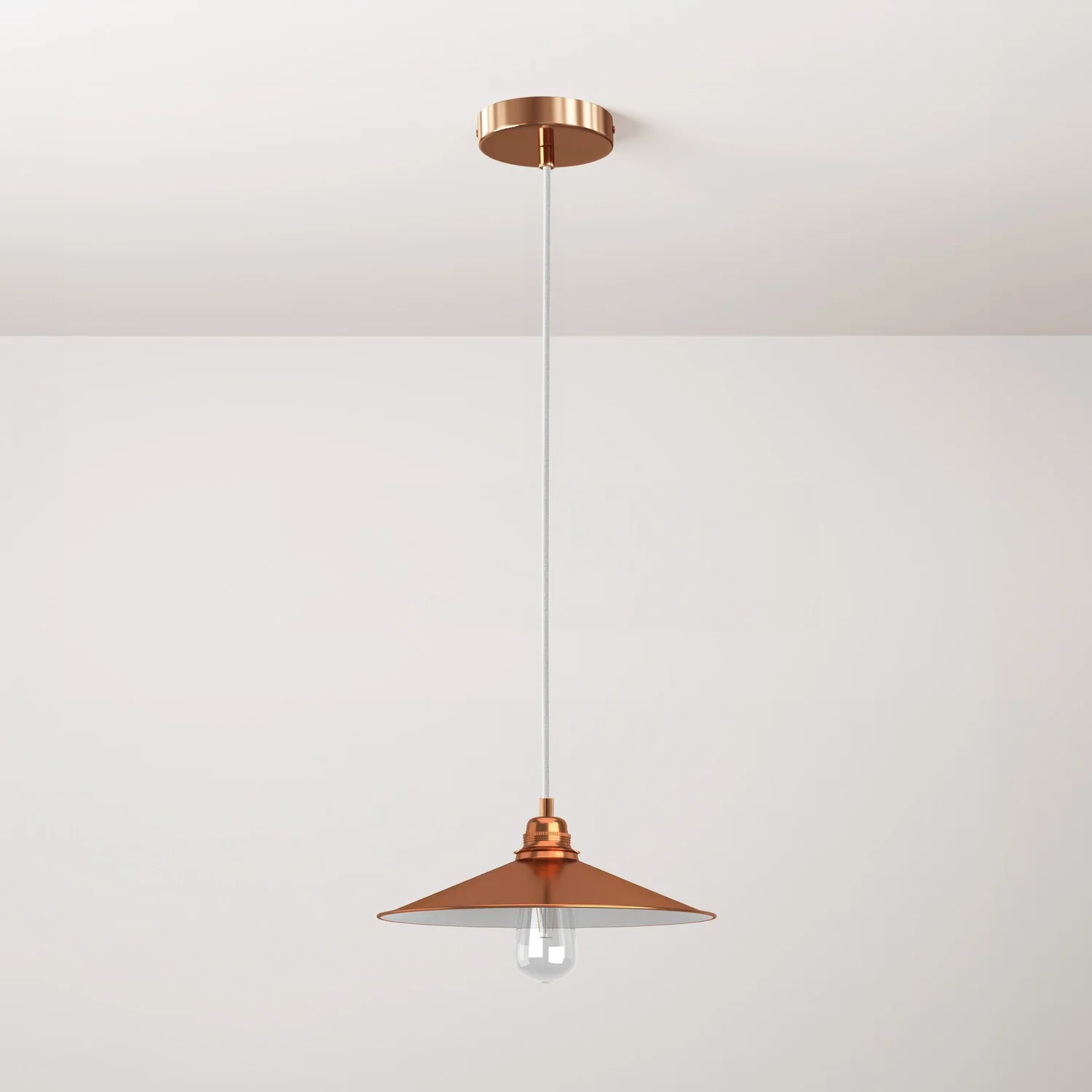 Suspension lamp complete with fabric cable, Swing lampshade and metal finishes - Copper