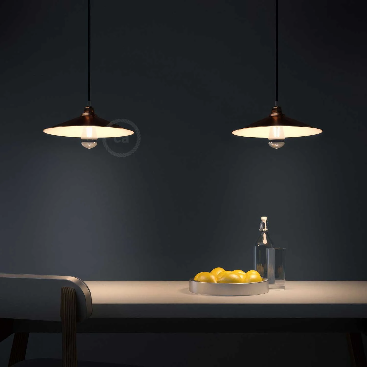 Suspension lamp complete with fabric cable, Swing lampshade and metal finishes - Copper - Image 2