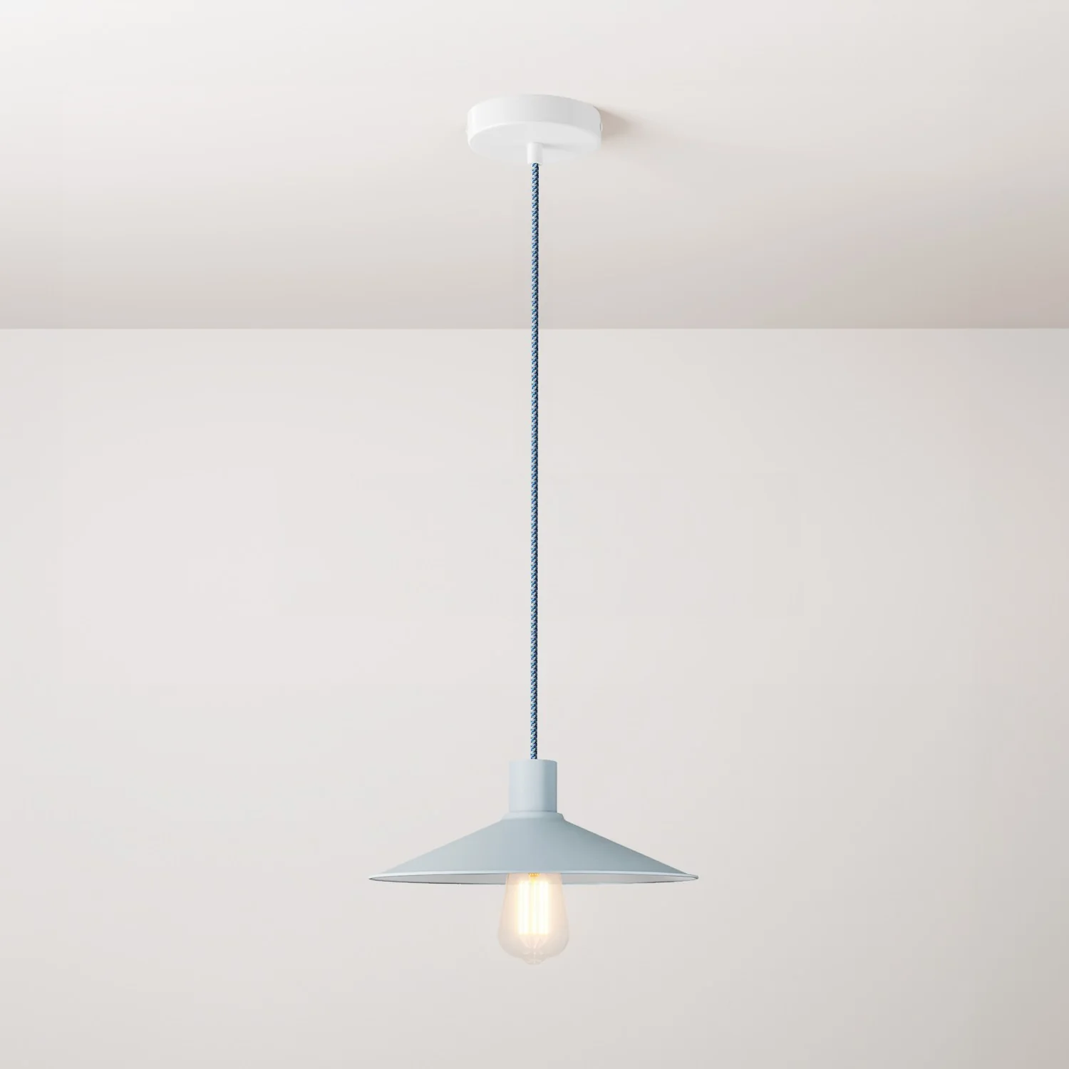Pendant lamp complete with textile cable, Swing Pastel lampshade and metal finishes - Powder blue