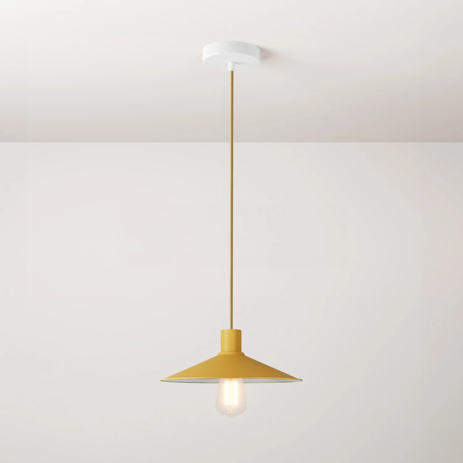 Pendant lamp complete with textile cable, Swing Pastel lampshade and metal finishes - Mustard