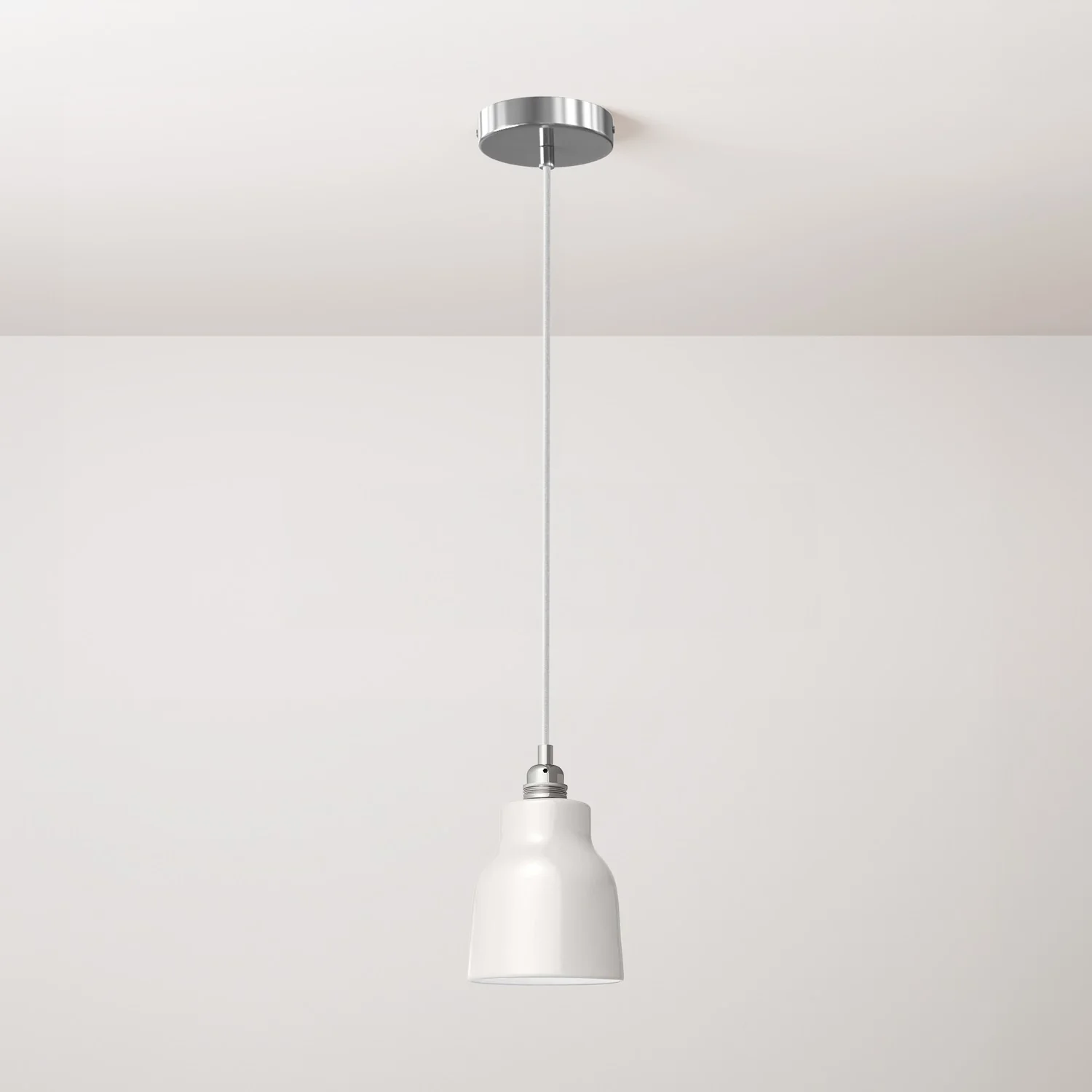 Pendant lamp complete with textile cable, Vaso ceramic lampshade and metal fittings - Glossy white