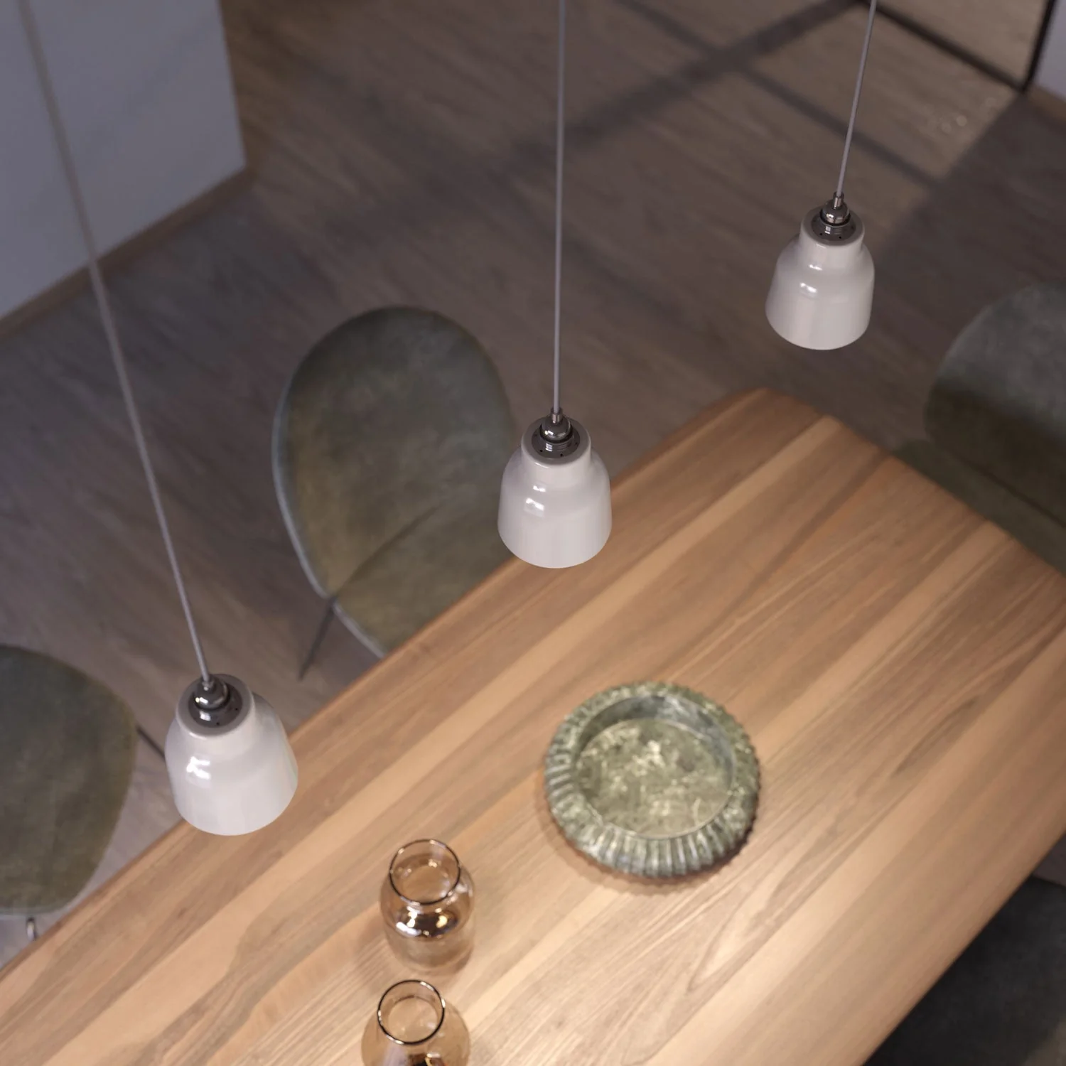 Pendant lamp complete with textile cable, Vaso ceramic lampshade and metal fittings - Glossy white - Image 3