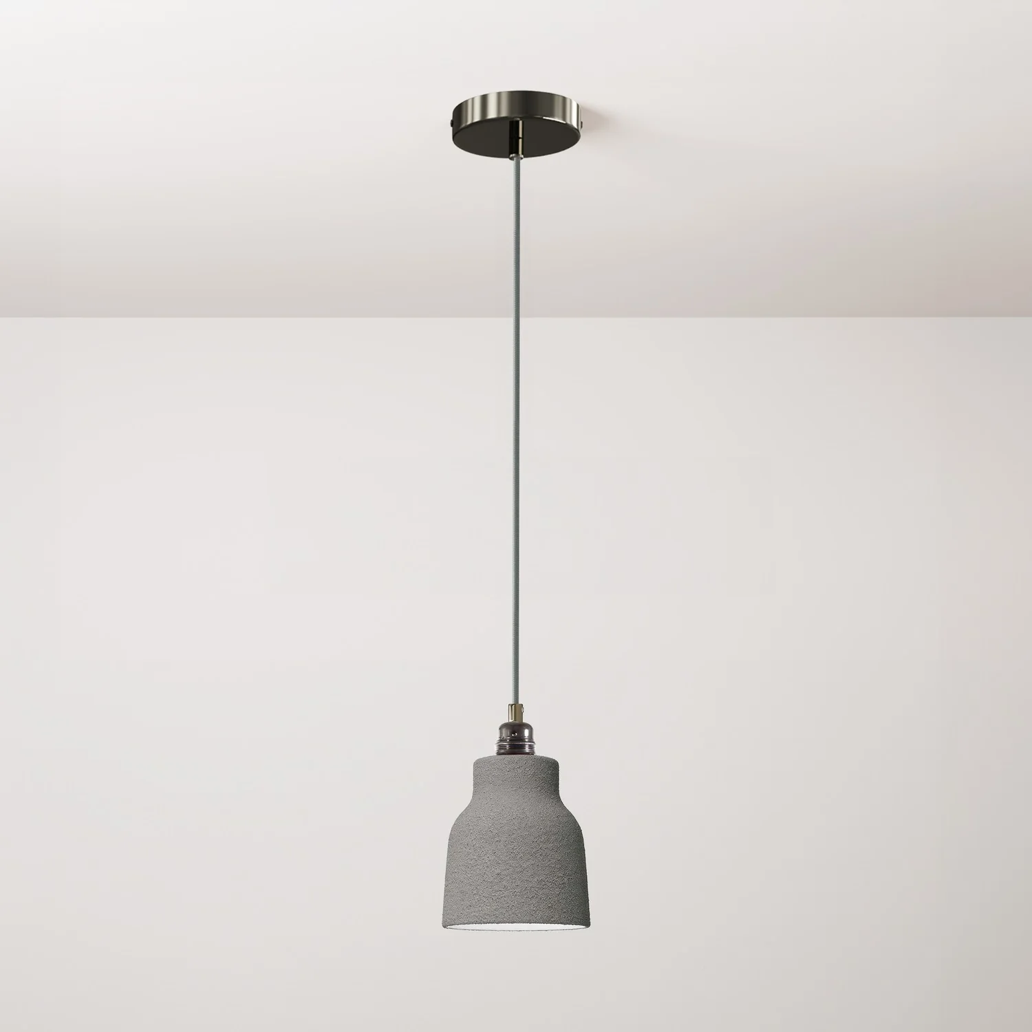 Pendant lamp complete with textile cable, Vaso ceramic lampshade and metal fittings – Concrete effect