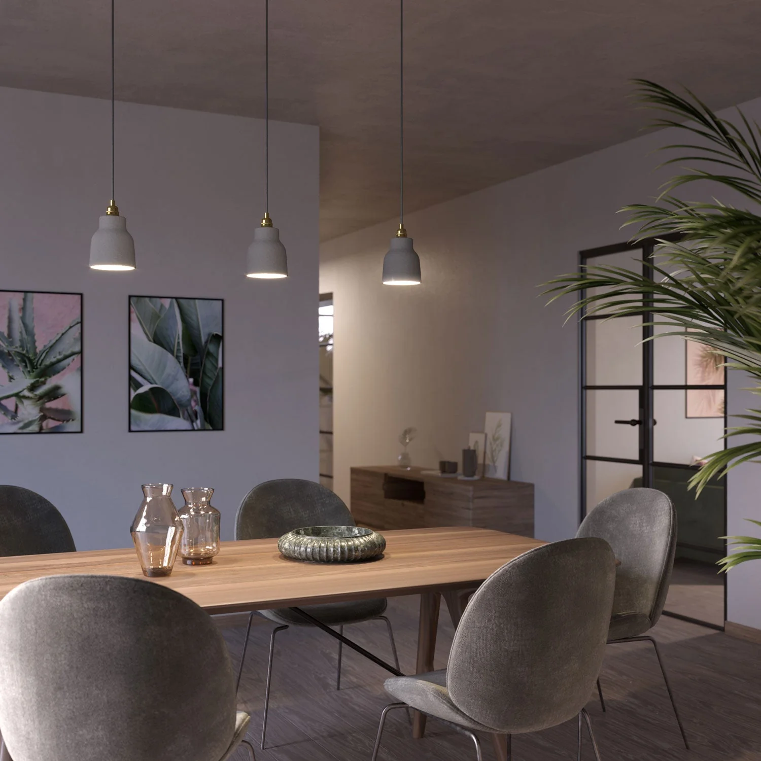 Pendant lamp complete with textile cable, Vaso ceramic lampshade and metal fittings – Concrete effect - Image 2