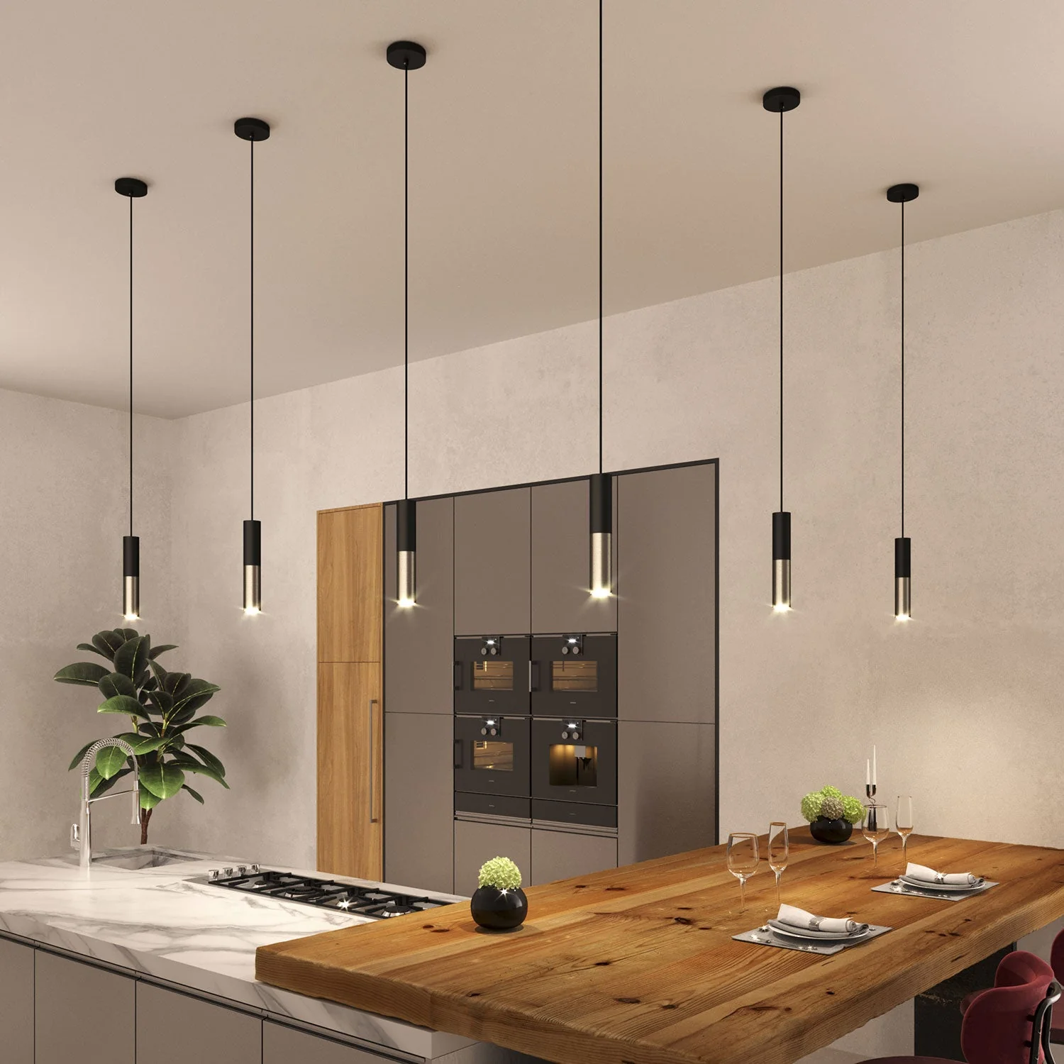Pendant lamp complete with textile cable and double Tub-E14 lampshade - Black and Satin Titanium - Image 2