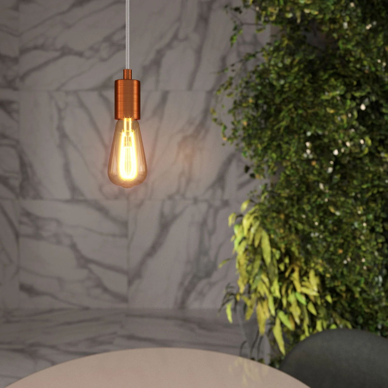 Pendant lamp complete with textile cable and satin metal finishes - Satin copper - Image 2