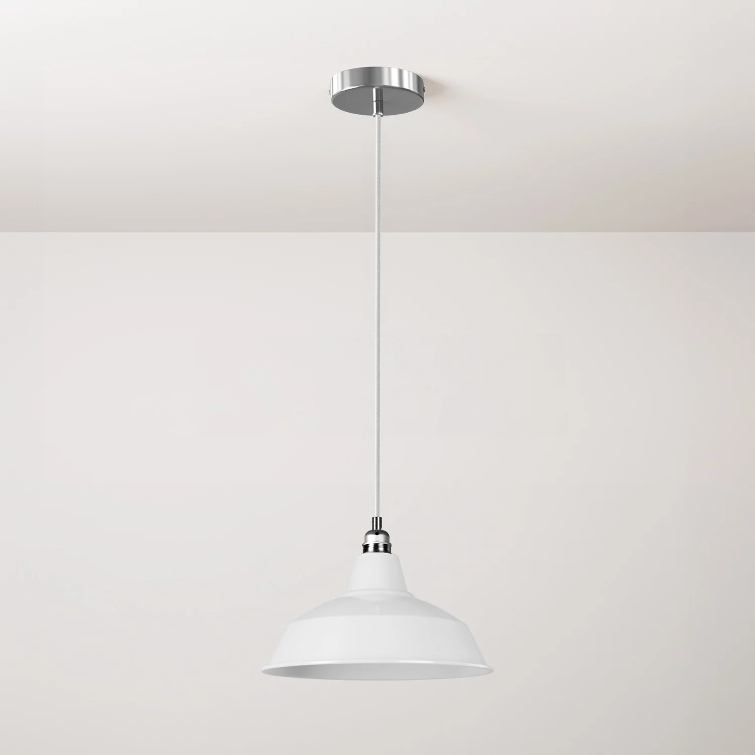 Complete pendant lamp with fabric cable, Bistrot lampshade, and metal finishes - White