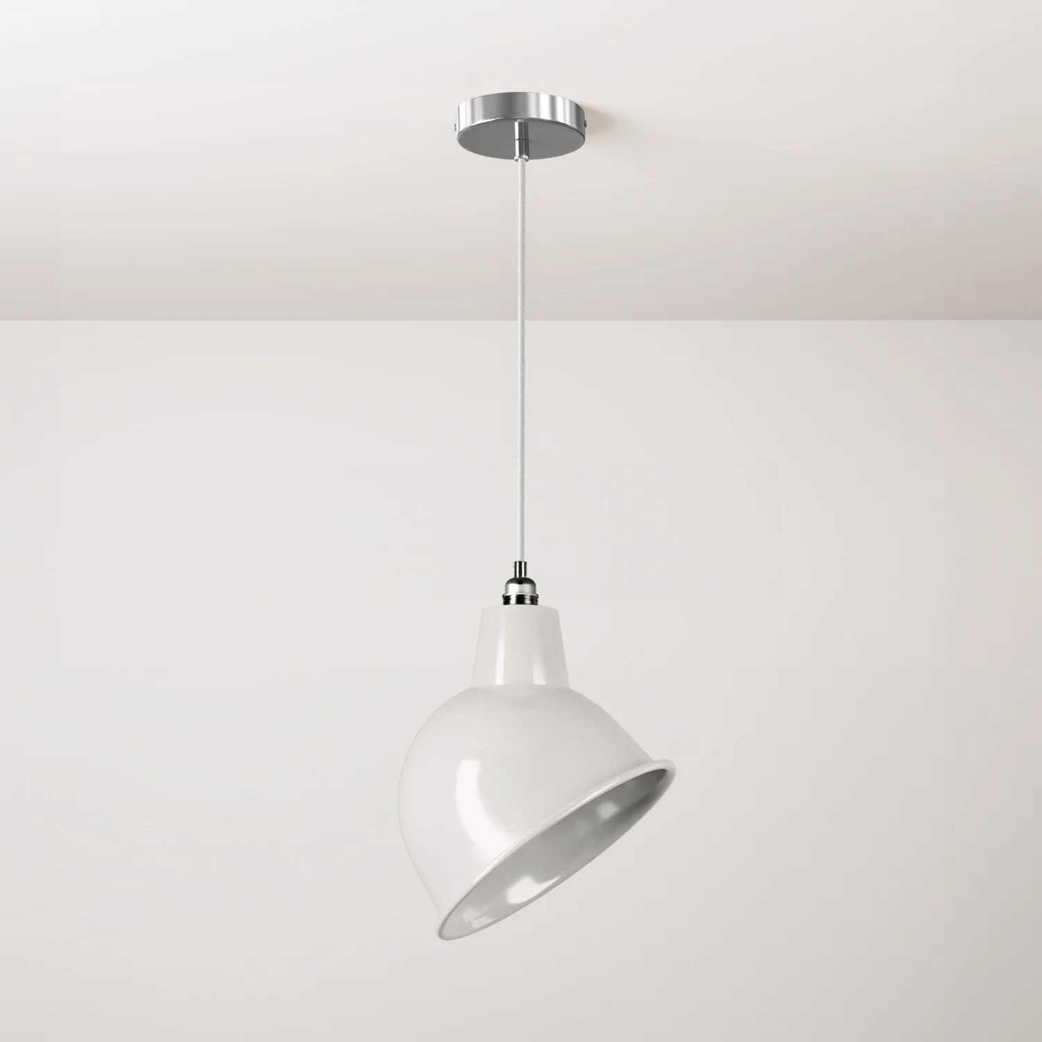 Pendant lamp complete with fabric cable, Broadway lampshade and metal finishes - White