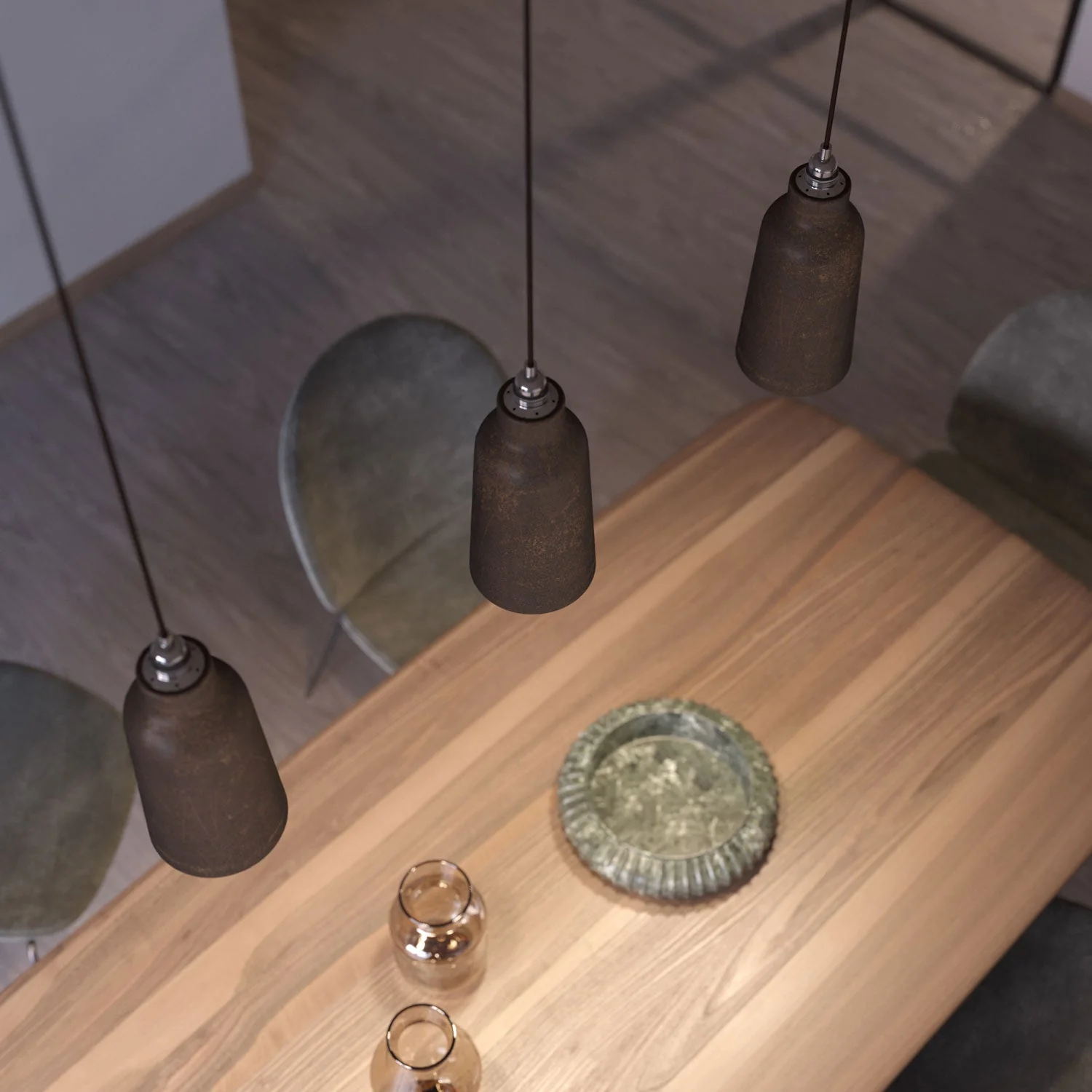 Pendant lamp complete with fabric cable, Bottle ceramic lampshade and metal finishes - Corten effect - Image 3