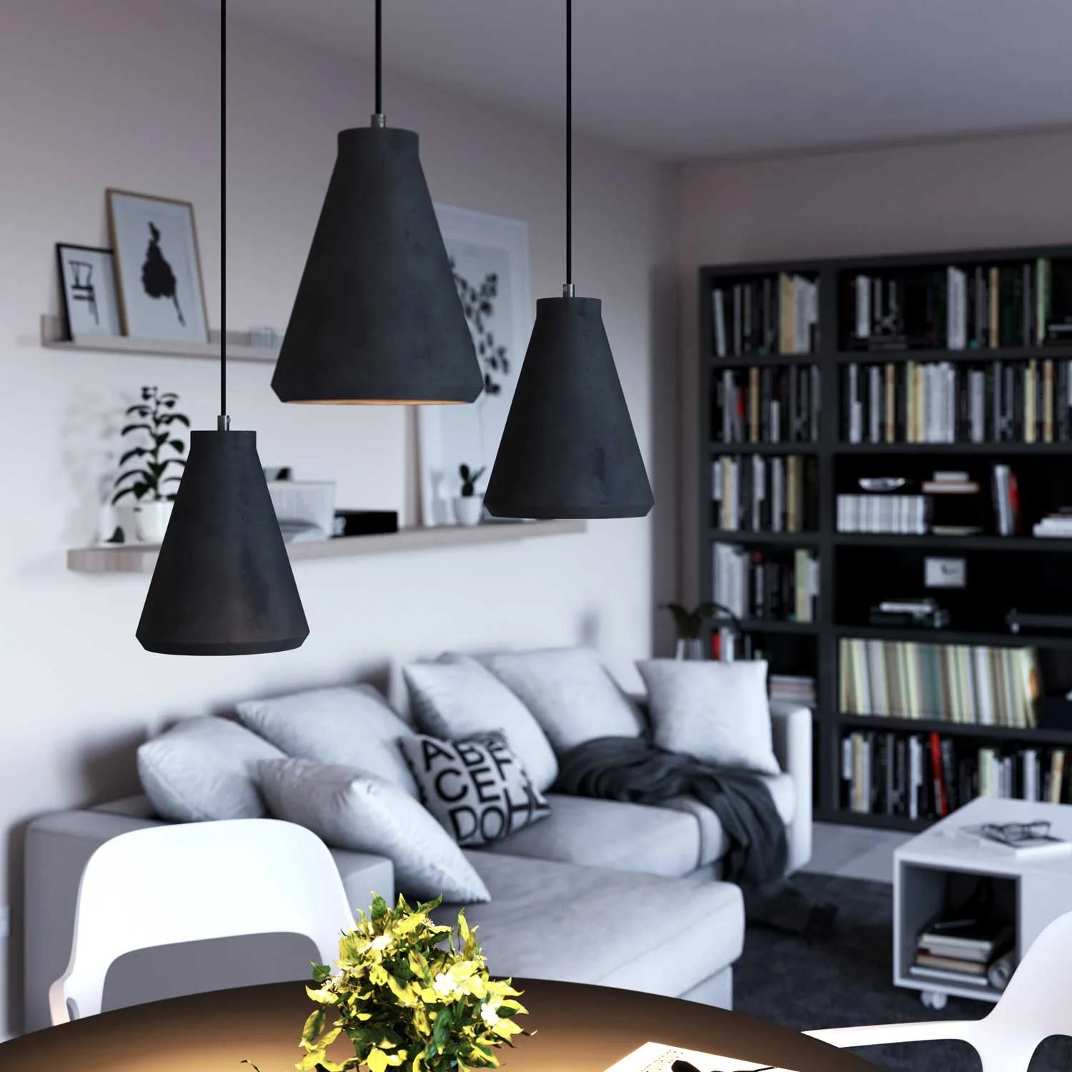 Pendant lamp complete with fabric Cable, Imbuto concrete Lampshade and metal finishes - Dark concrete - Image 3