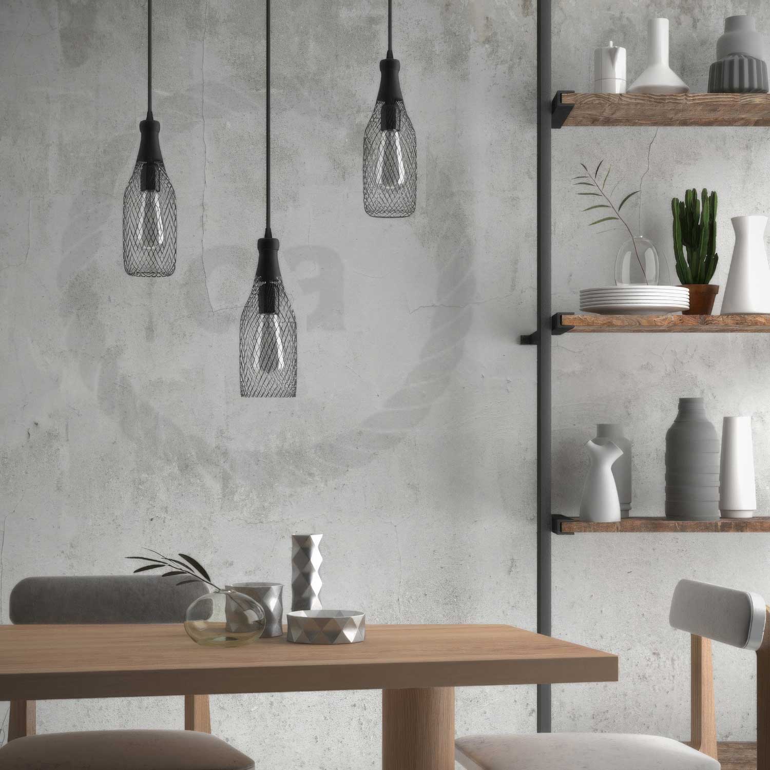 Complete pendant lamp with fabric cable, Magnum bottle lampshade and metal finishes – Black - Image 3