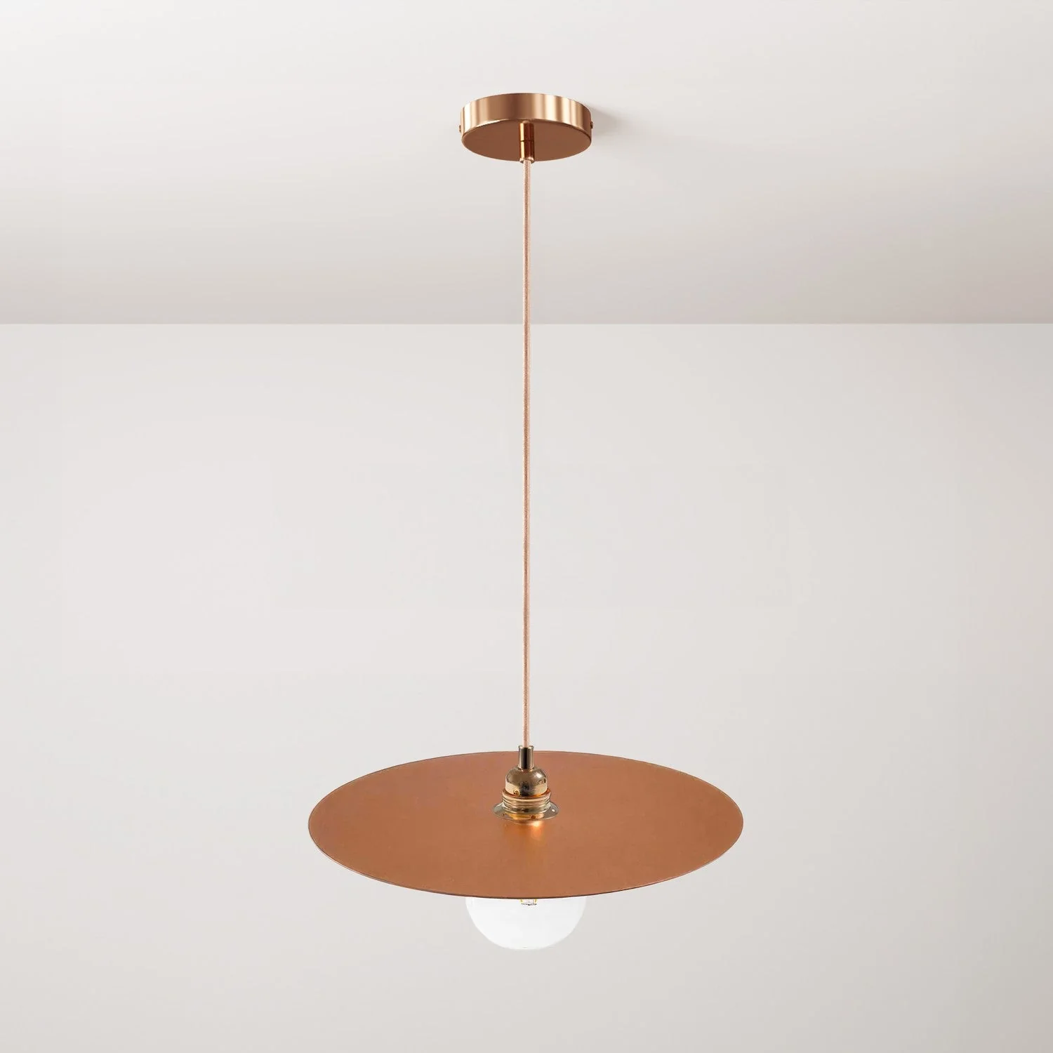 Pendant lamp with fabric cable, oversize Ellepi lampshade and metal finishes - Copper