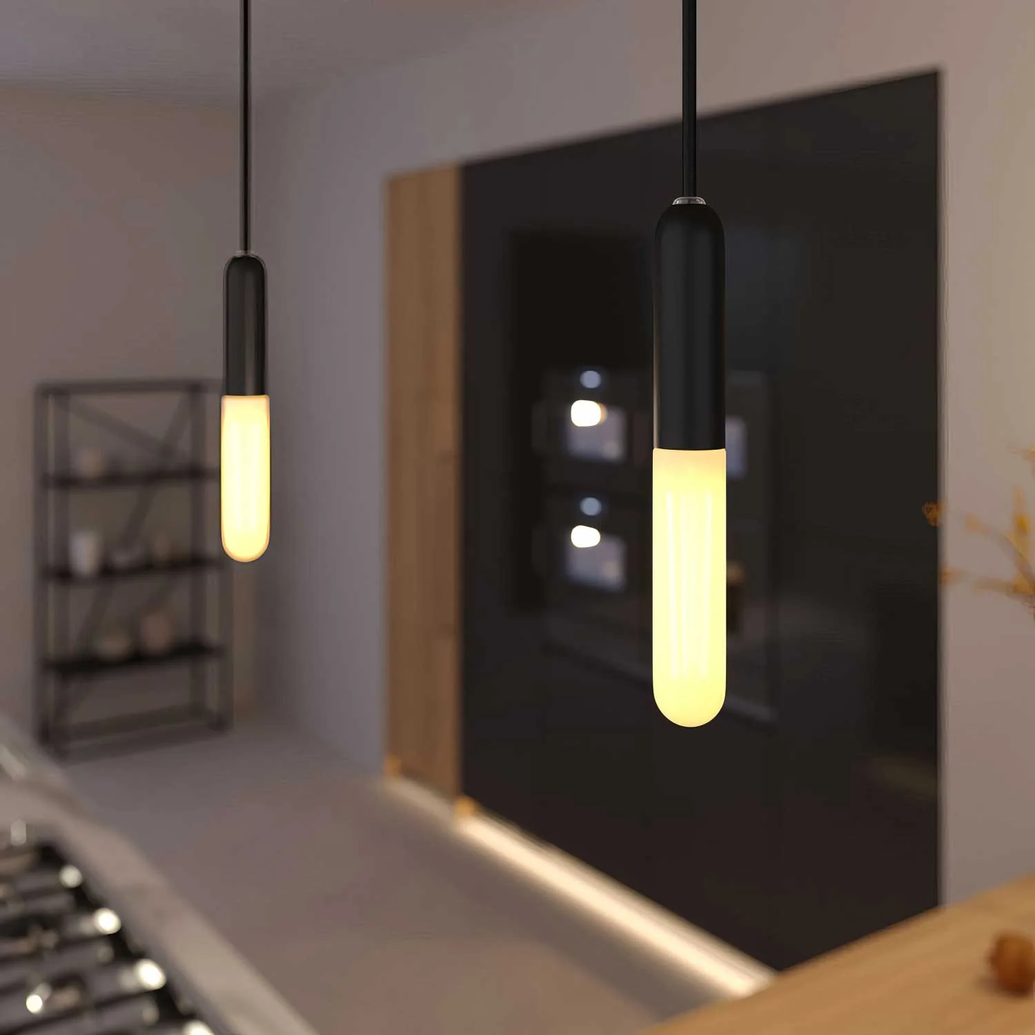 Pendant lamp complete with fabric cable, E14 P-Light lamp holder and metal finishes - Black - Image 2
