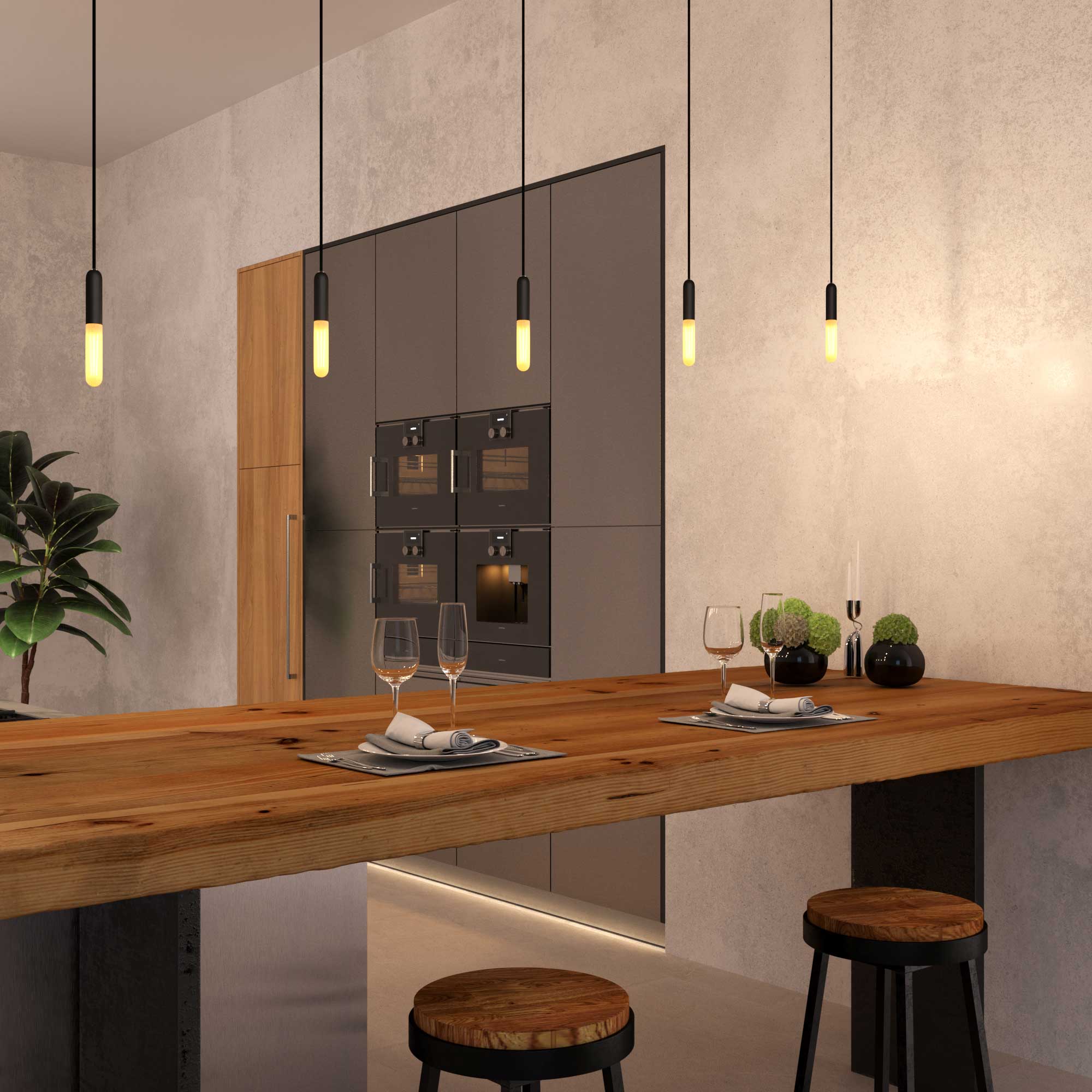 Pendant lamp complete with fabric cable, E14 P-Light lamp holder and metal finishes - Black - Image 3