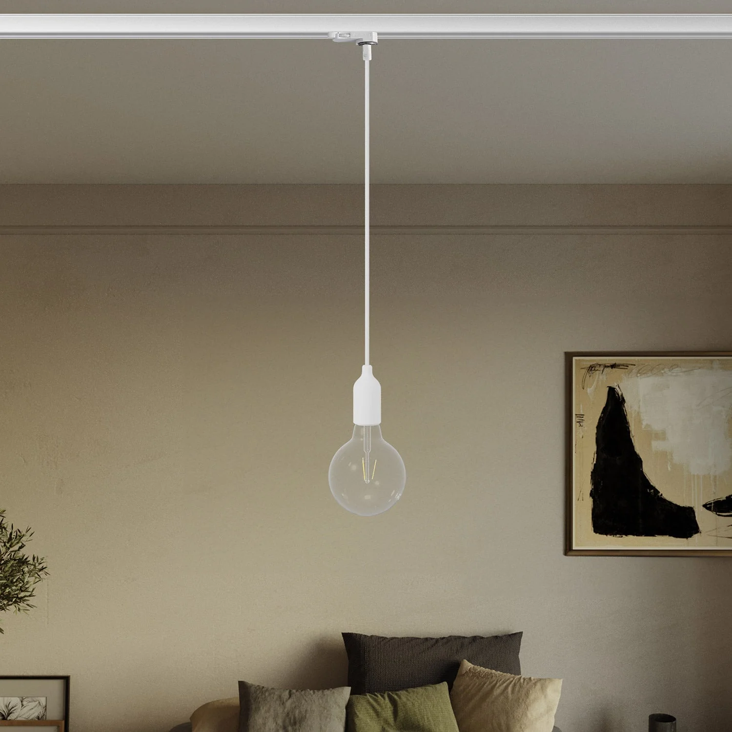 Suspension lamp for track in silicone with fabric cable - White - Image 2