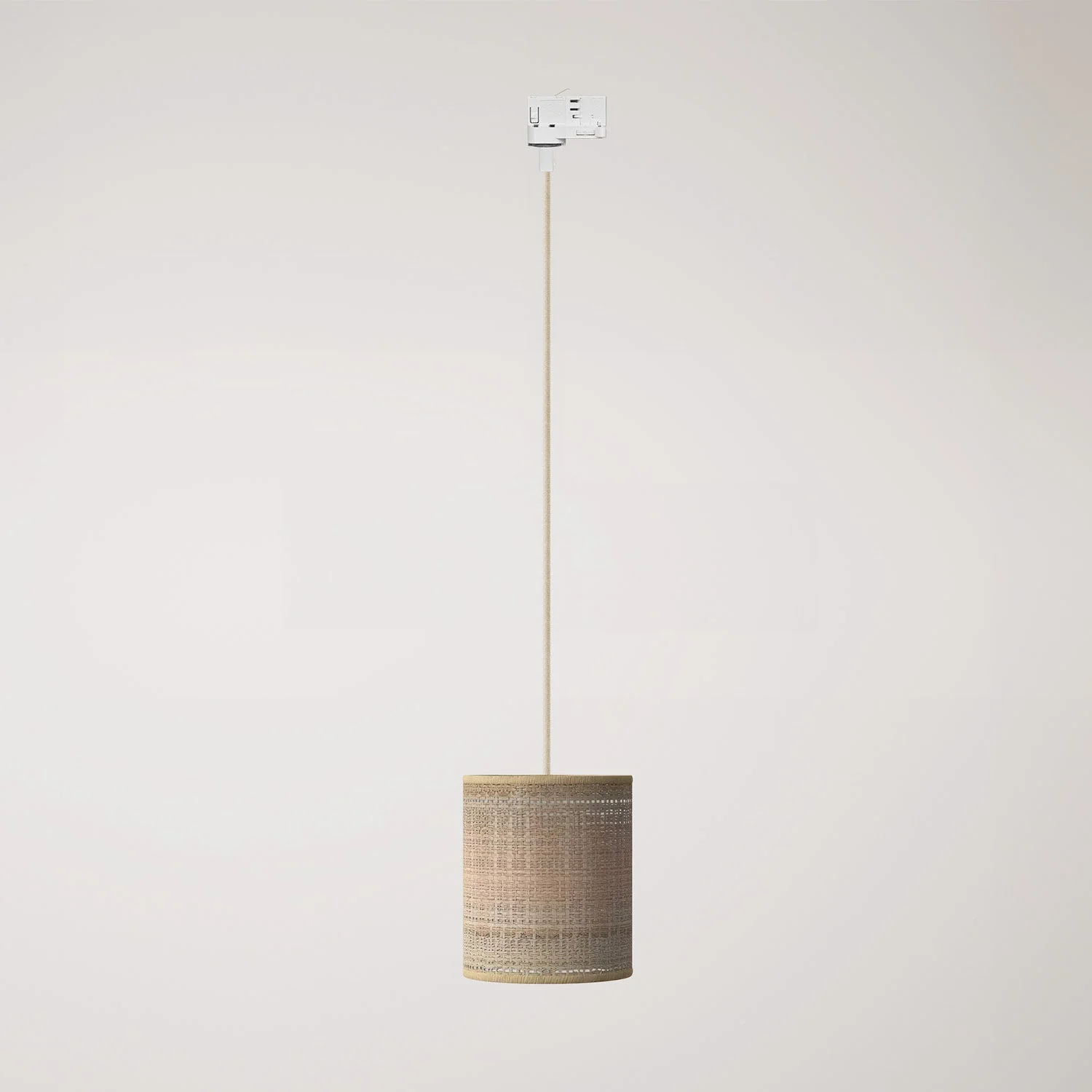 Pendant lamp for track with fabric cable and Cylinder lampshade - Natural raffia
