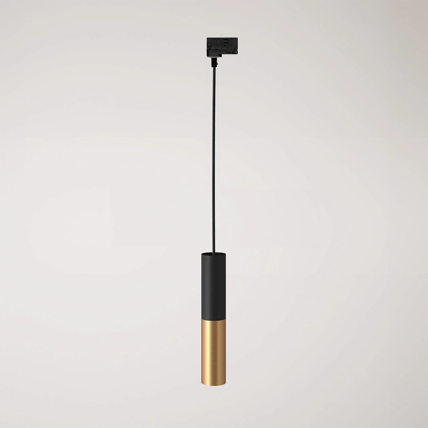 Pendant lamp for tracks with double Tub-E14 lampshade - Black and Satin Bronze
