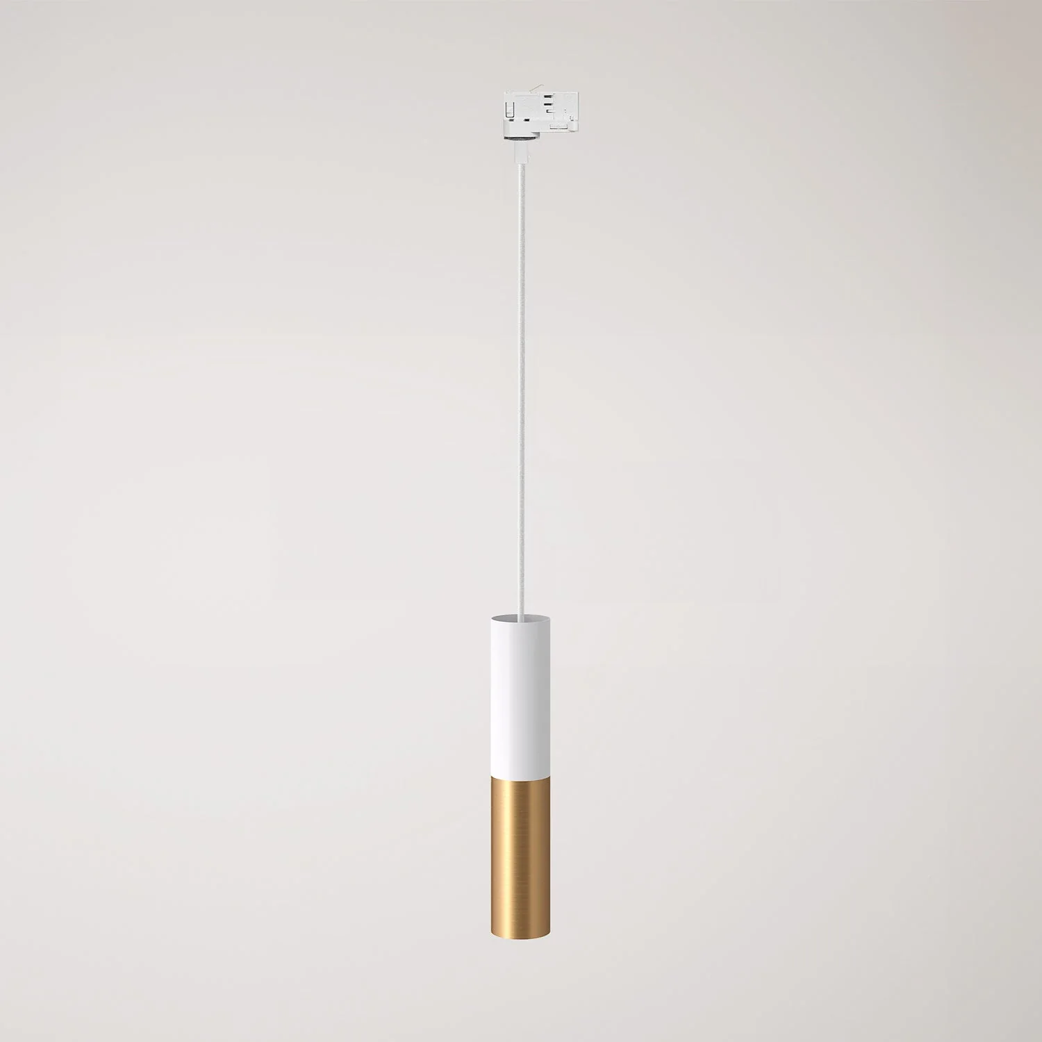 Track pendant lamp with double lampshade Tub-E14 - White and satin bronze