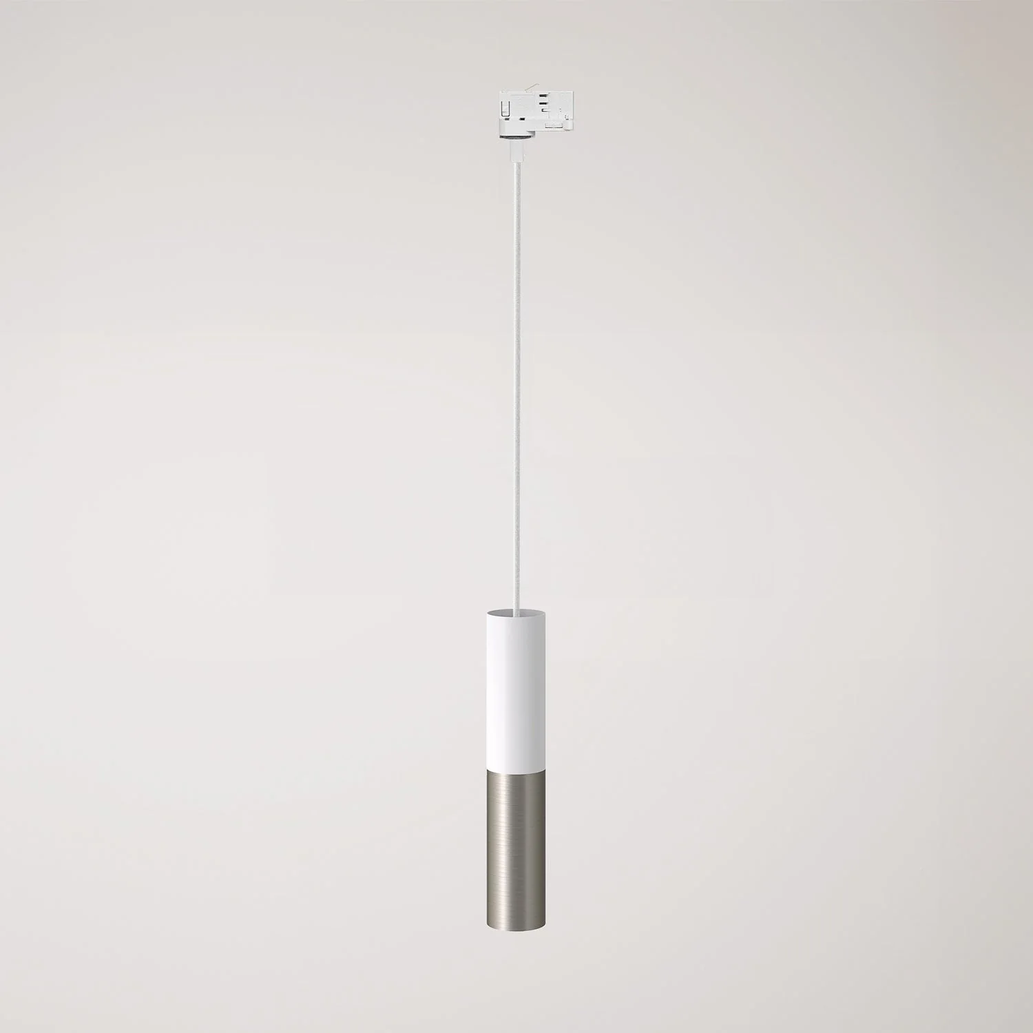 Track pendant lamp with double Tub-E14 lampshade - White and Satin Titanium