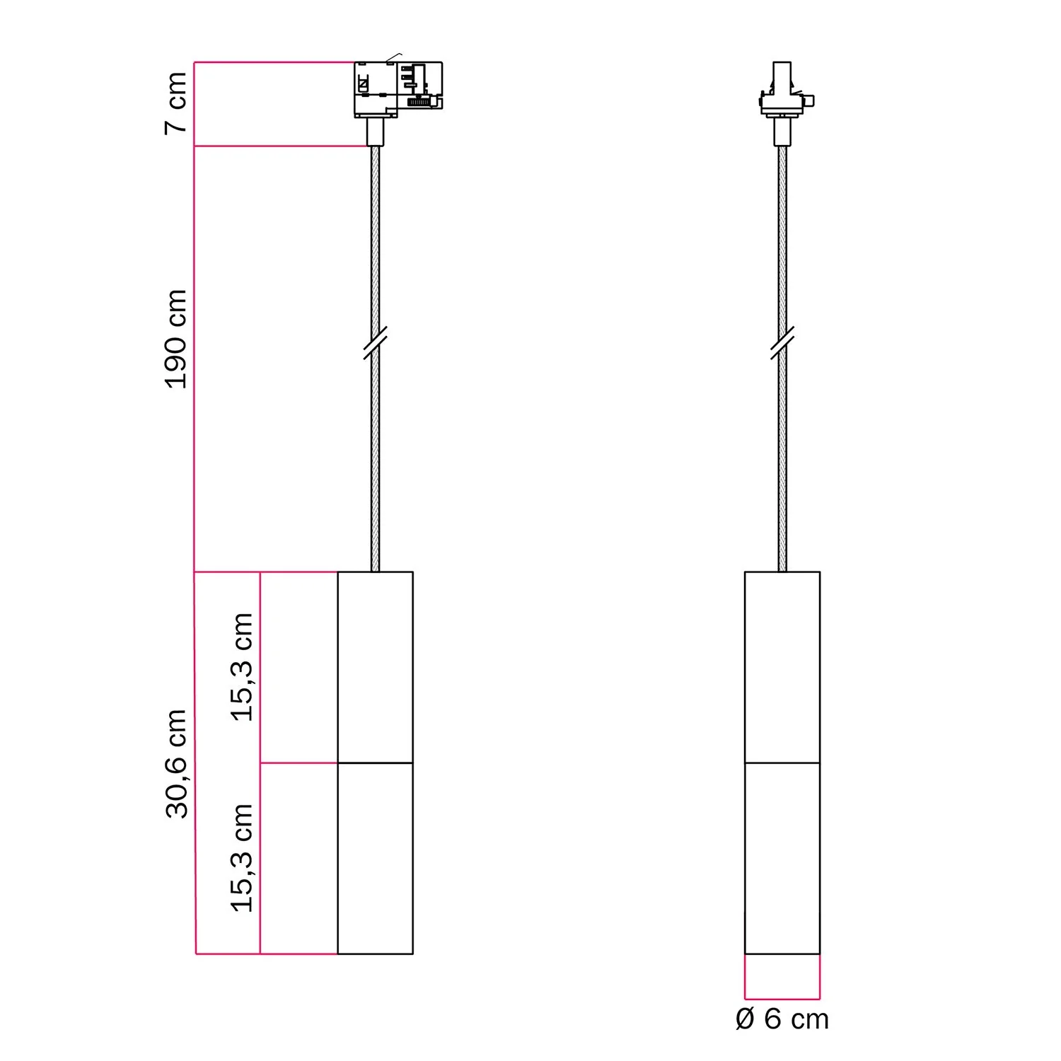 Track pendant lamp with double Tub-E14 lampshade - White and Satin Titanium - Image 6