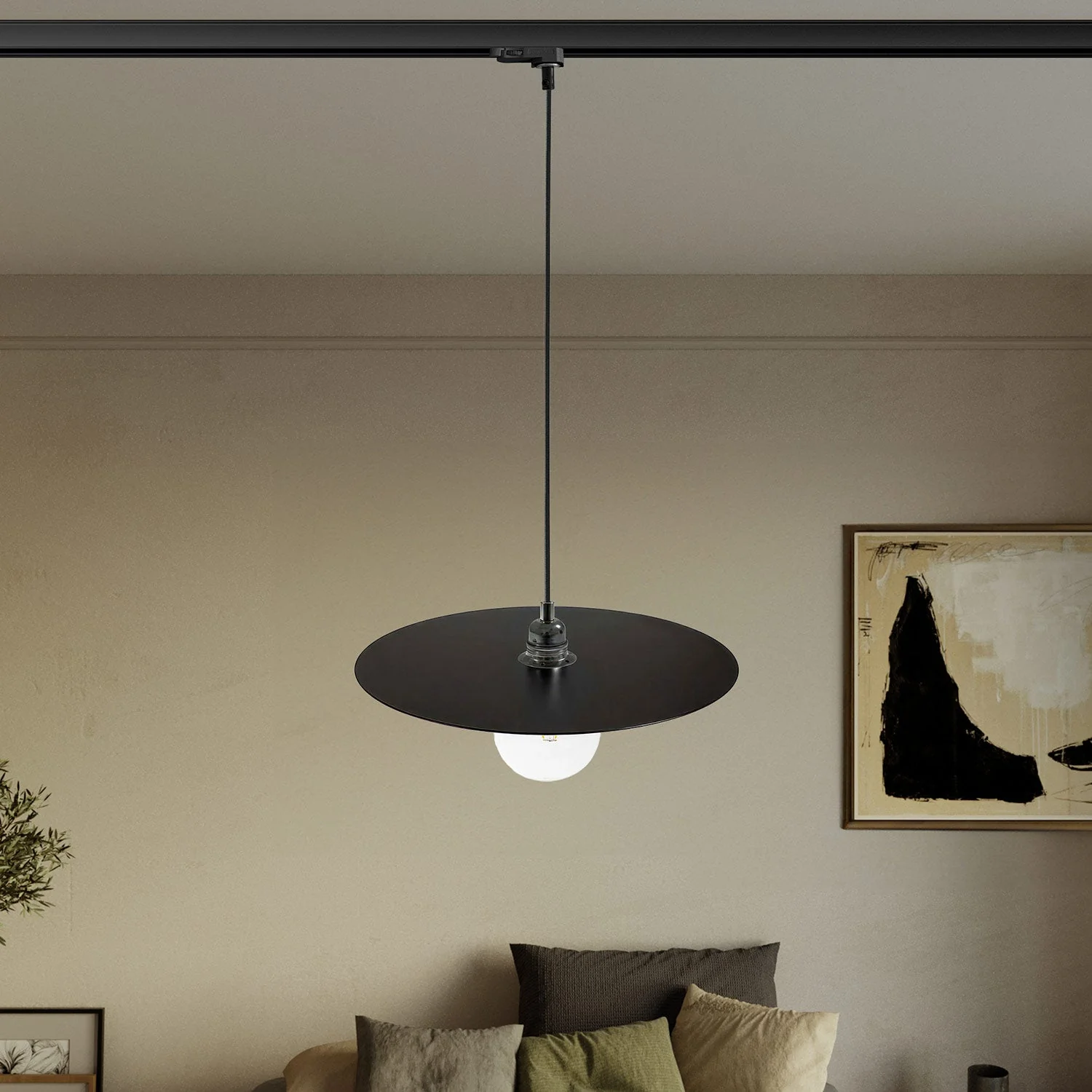 Pendant lamp for tracks with XL Ellepi lampshade - Black - Image 2