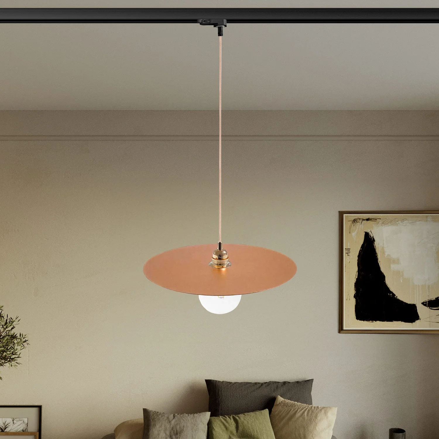 Pendant lamp for tracks with XL Ellepi lampshade - Copper - Image 2