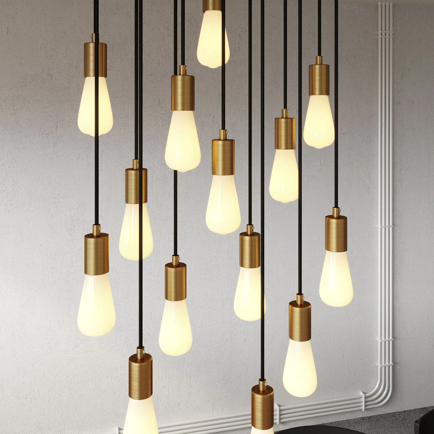 14-drop pendant lamp with XXL Rose-One rectangular 675 mm ceiling rose with metal finishes - Matt Black - Image 3