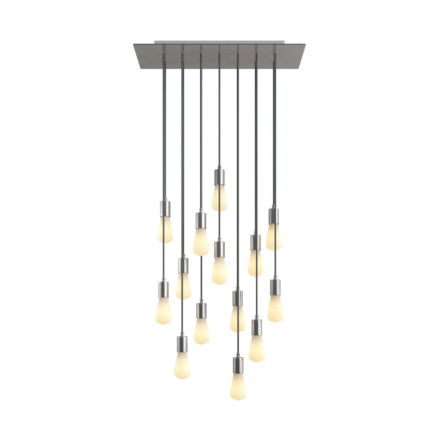 Pendant lamp with 14 drops and XXL Rose-One rectangular 675 mm with metal finishes - Satin steel