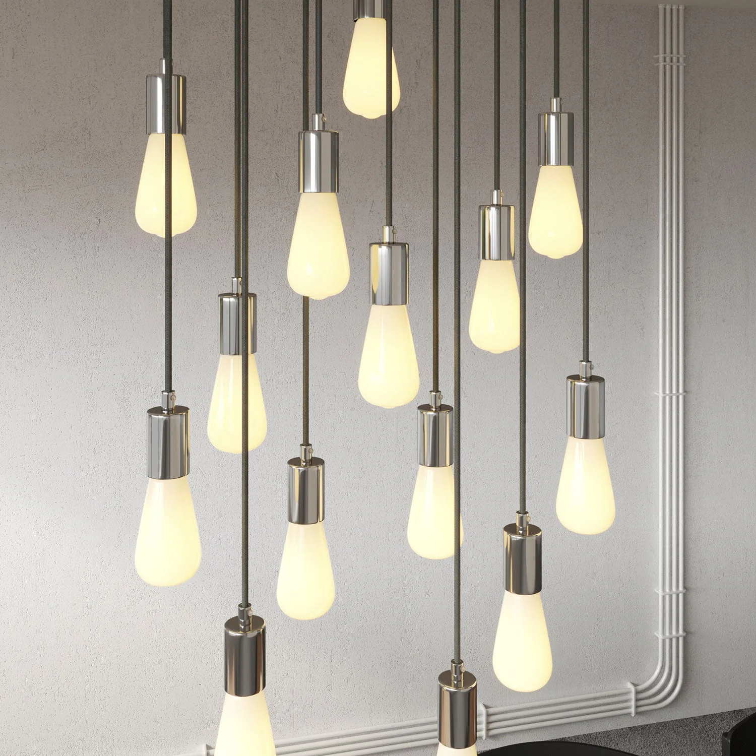 Pendant lamp with 14 drops and XXL Rose-One rectangular 675 mm with metal finishes - Satin steel - Image 3