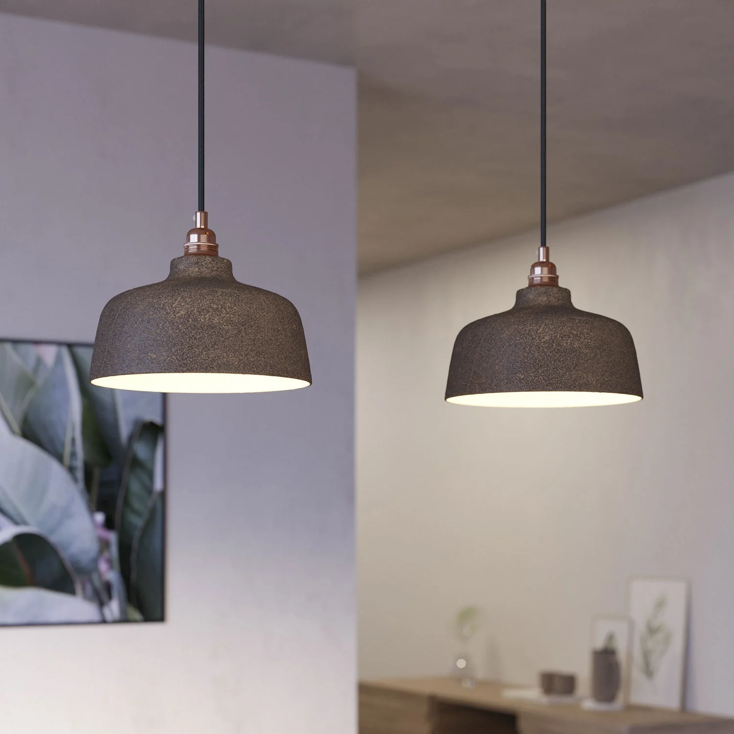 2-drop pendant lamp with XXL Rose-One rectangular 675 mm with Coppa lampshade - Matte black - Image 3