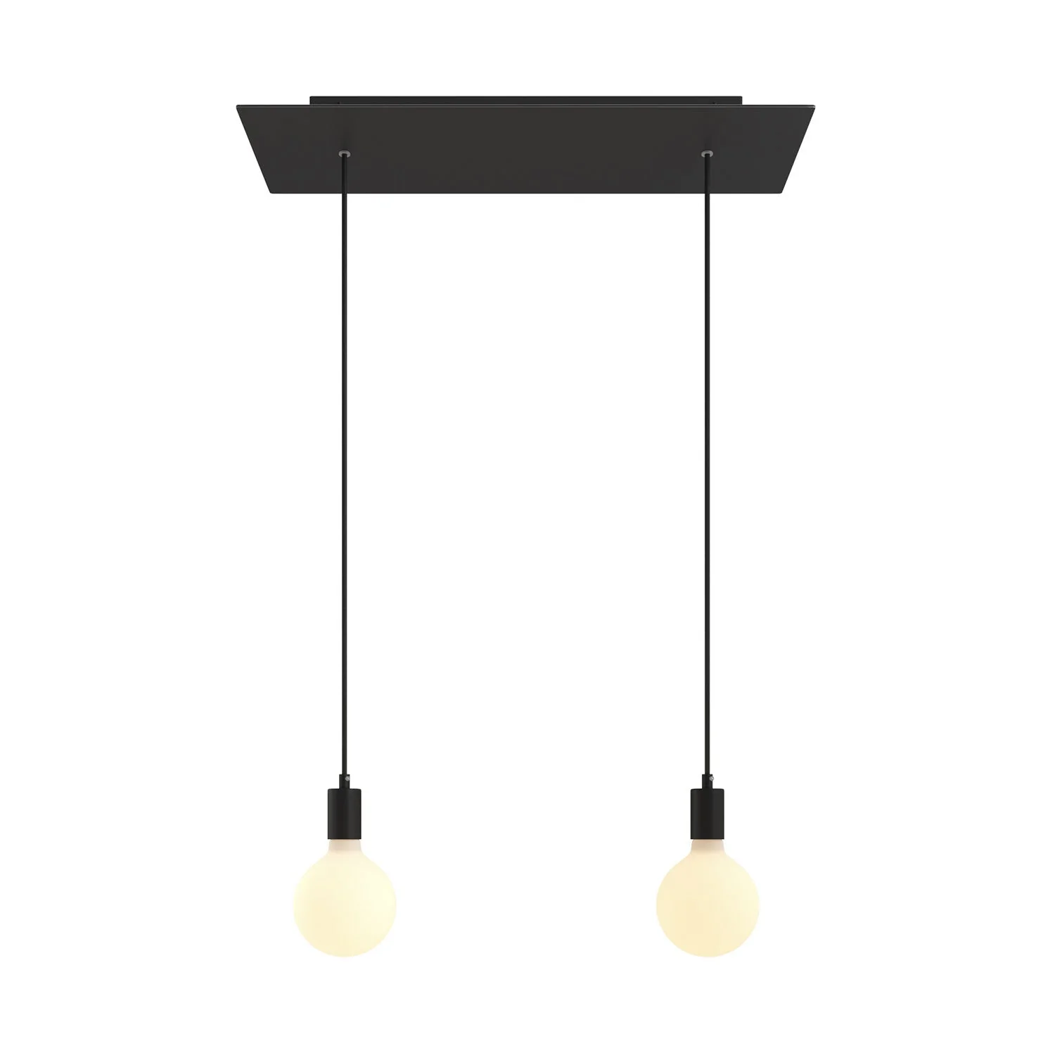 2-drop pendant lamp with XXL Rose-One rectangular 675 mm ceiling rose in metal finishes - Matt black