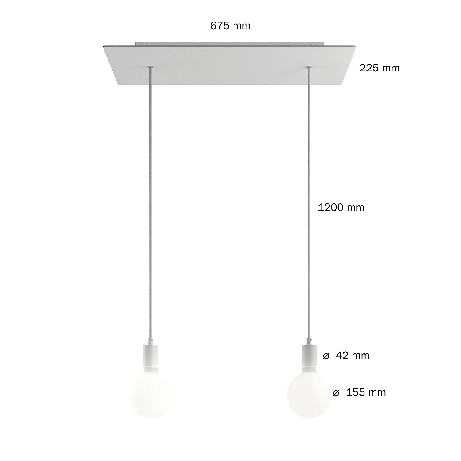 2-drop pendant lamp with XXL Rose-One rectangular 675 mm ceiling rose in metal finishes - Matt black - Image 6