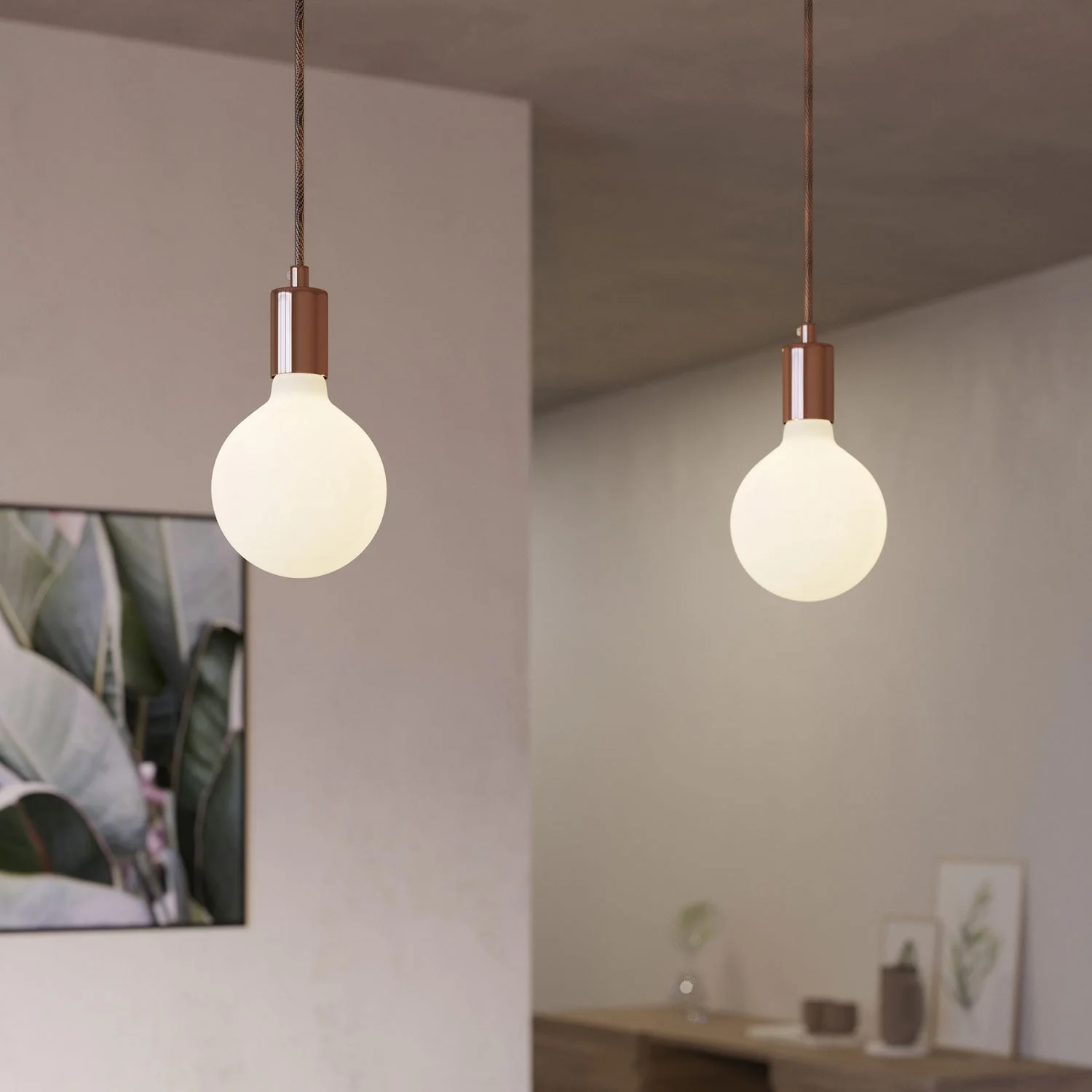 2-drop pendant lamp with XXL Rose-One rectangular 675 mm ceiling rose with metal finishes - Satin copper - Image 3