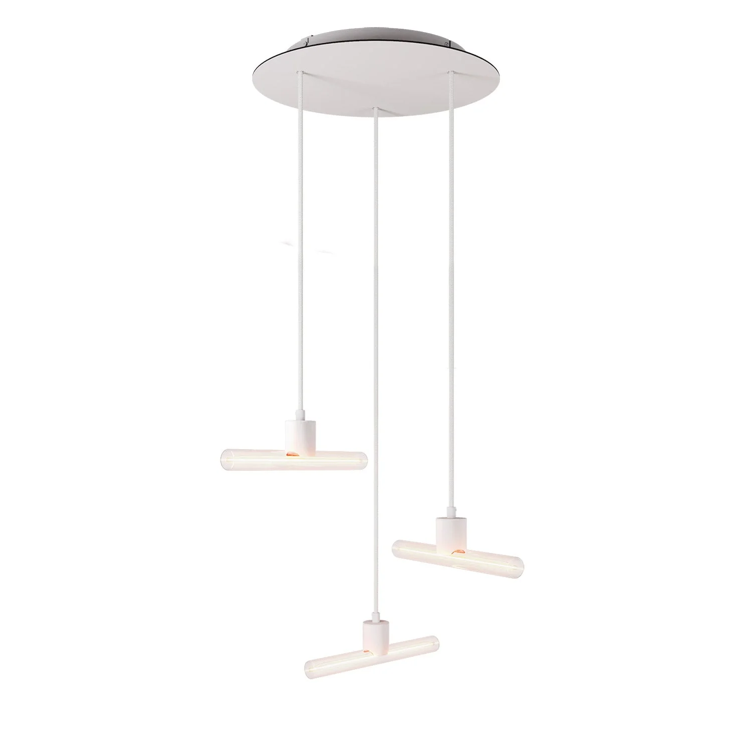 3-drop asymmetric pendant lamp esse14 with Rose-One complete with fabric cable and metal finishes - White