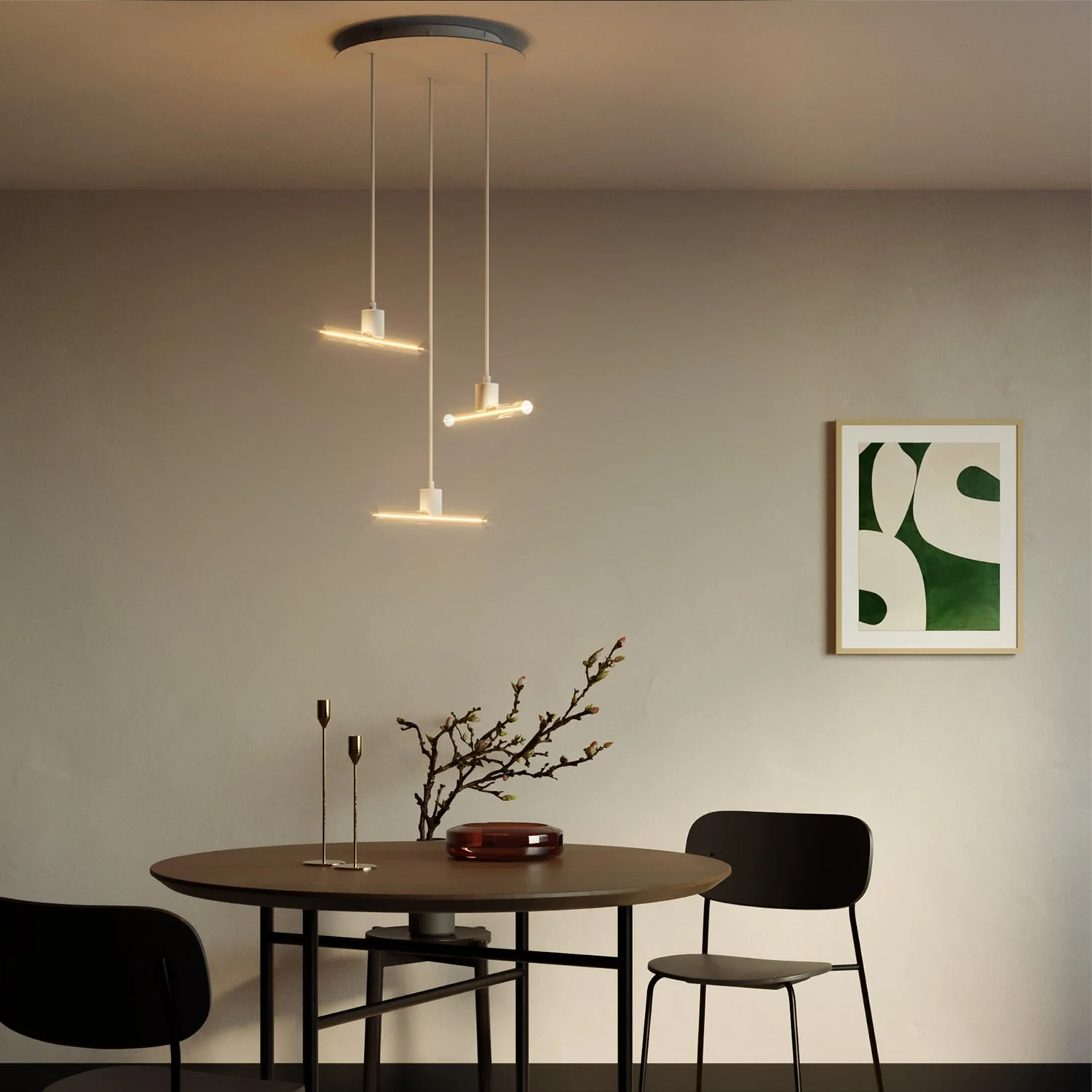 3-drop asymmetric pendant lamp esse14 with Rose-One complete with fabric cable and metal finishes - White - Image 2