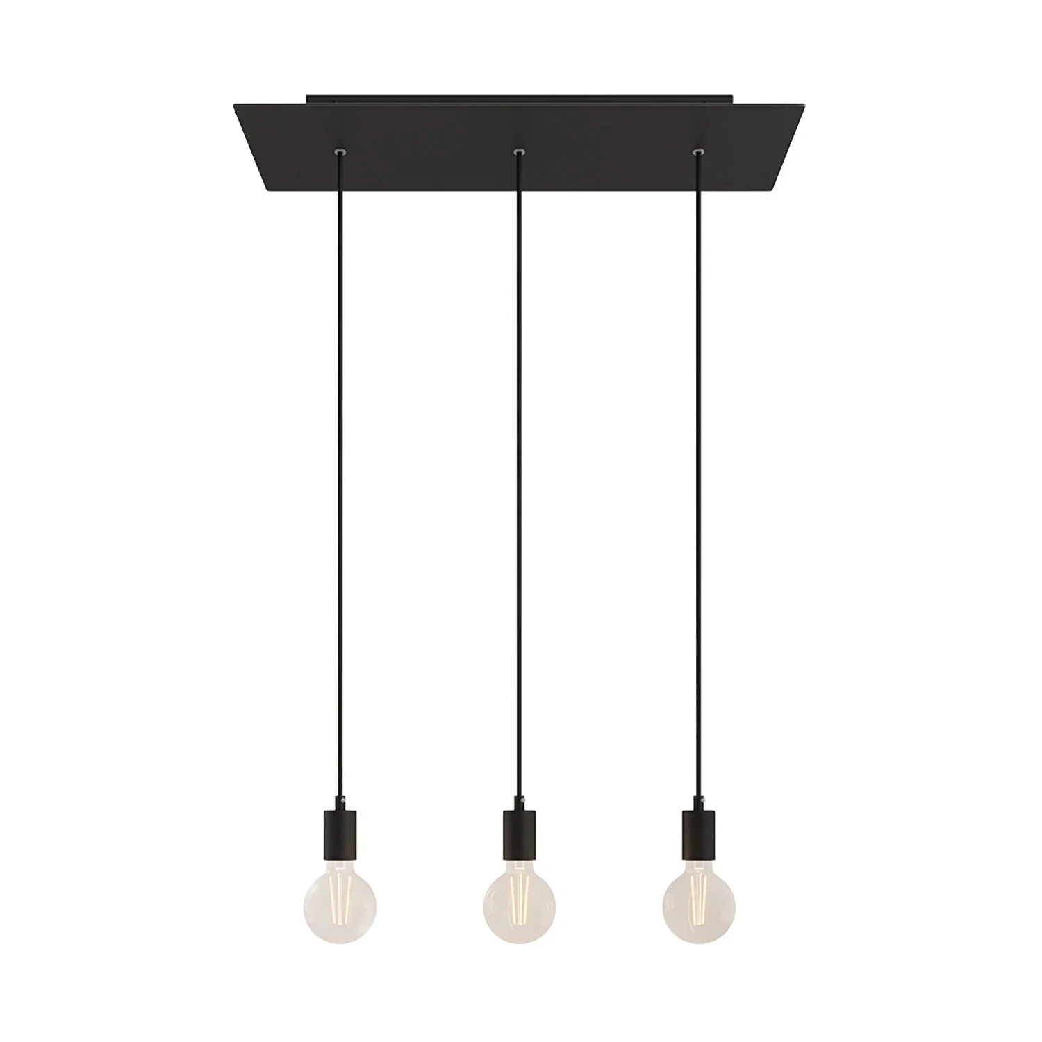 3-drop pendant lamp with XXL Rose-One rectangular 675 mm with metal finishes – Matte black