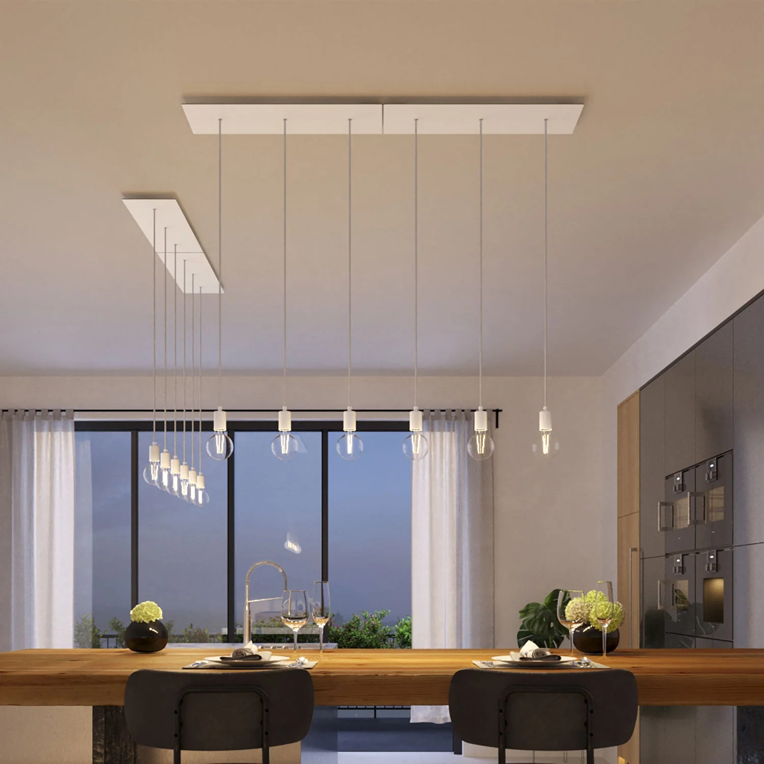3-drop suspension lamp with XXL Rose-One rectangular 675 mm with metal finishes - Matt white - Image 2