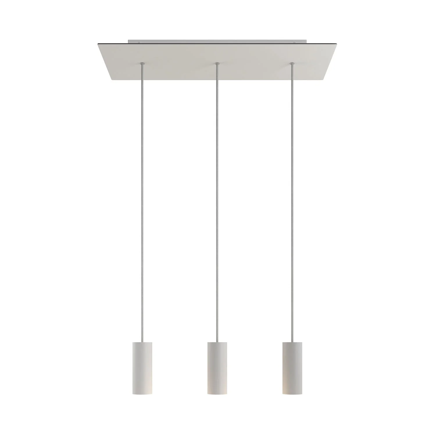 3-drop pendant lamp with XXL Rose-One rectangular 675 mm ceiling rose and Tub-E14 metal lampshade – Matt white