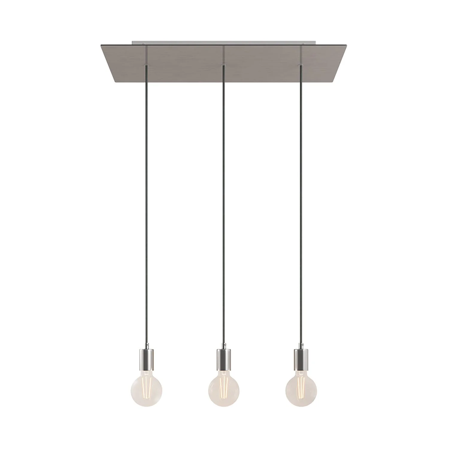 3-drop pendant lamp with XXL Rose-One rectangular 675 mm ceiling rose in metal finishes - Satin Steel