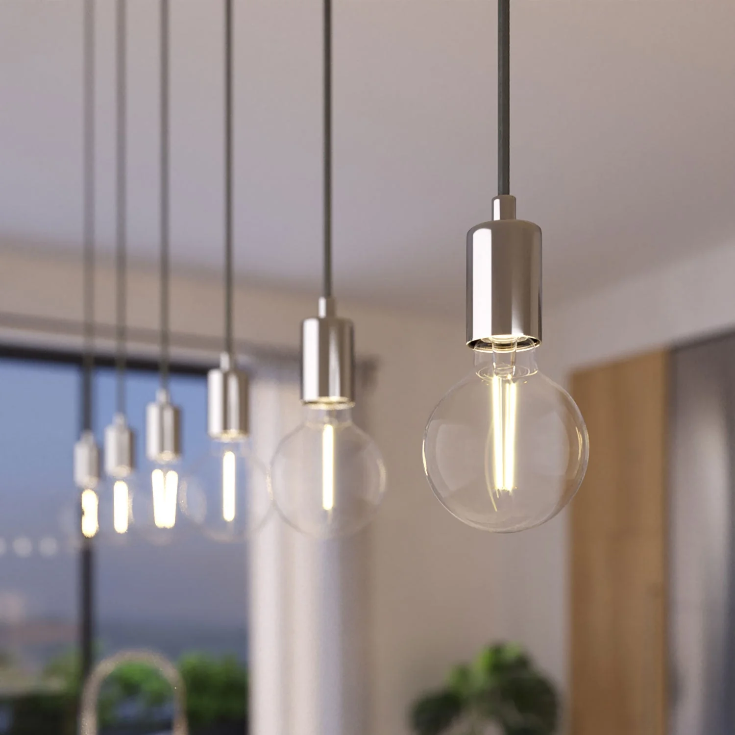 3-drop pendant lamp with XXL Rose-One rectangular 675 mm ceiling rose in metal finishes - Satin Steel - Image 3