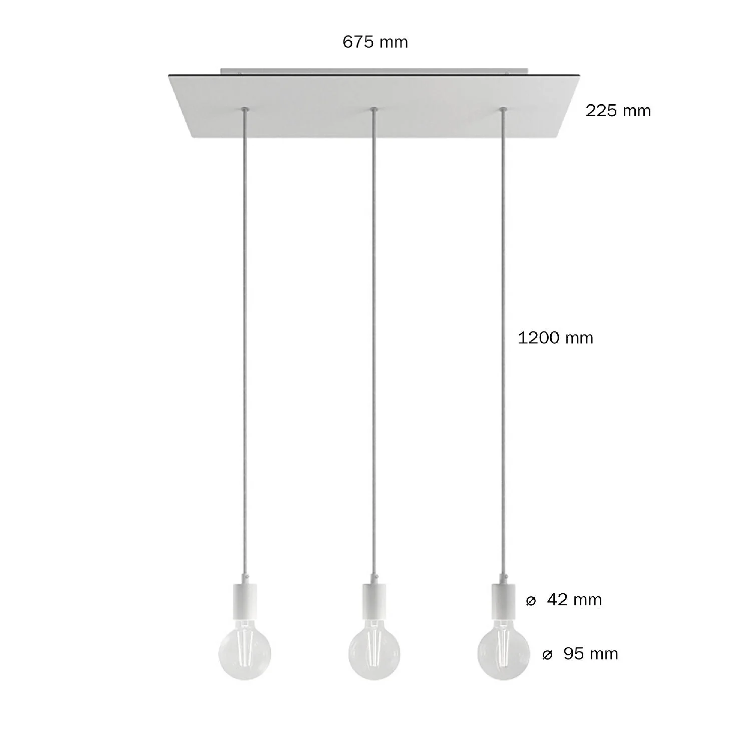 3-drop pendant lamp with XXL Rose-One rectangular 675 mm ceiling rose in metal finishes - Satin Steel - Image 6