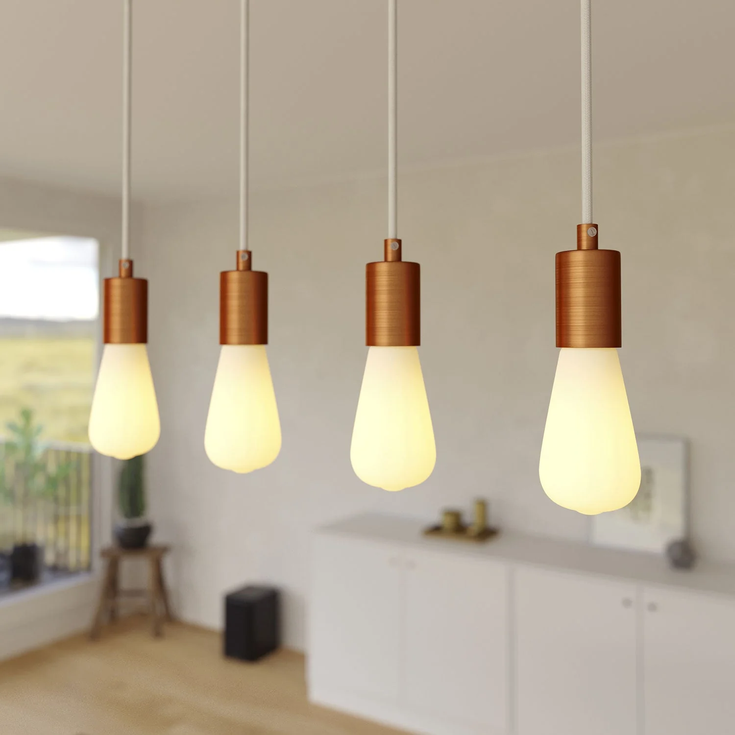 4-drop pendant lamp with XXL Rose-One rectangular ceiling rose 675 mm with metal finishes - Matt white - Image 3