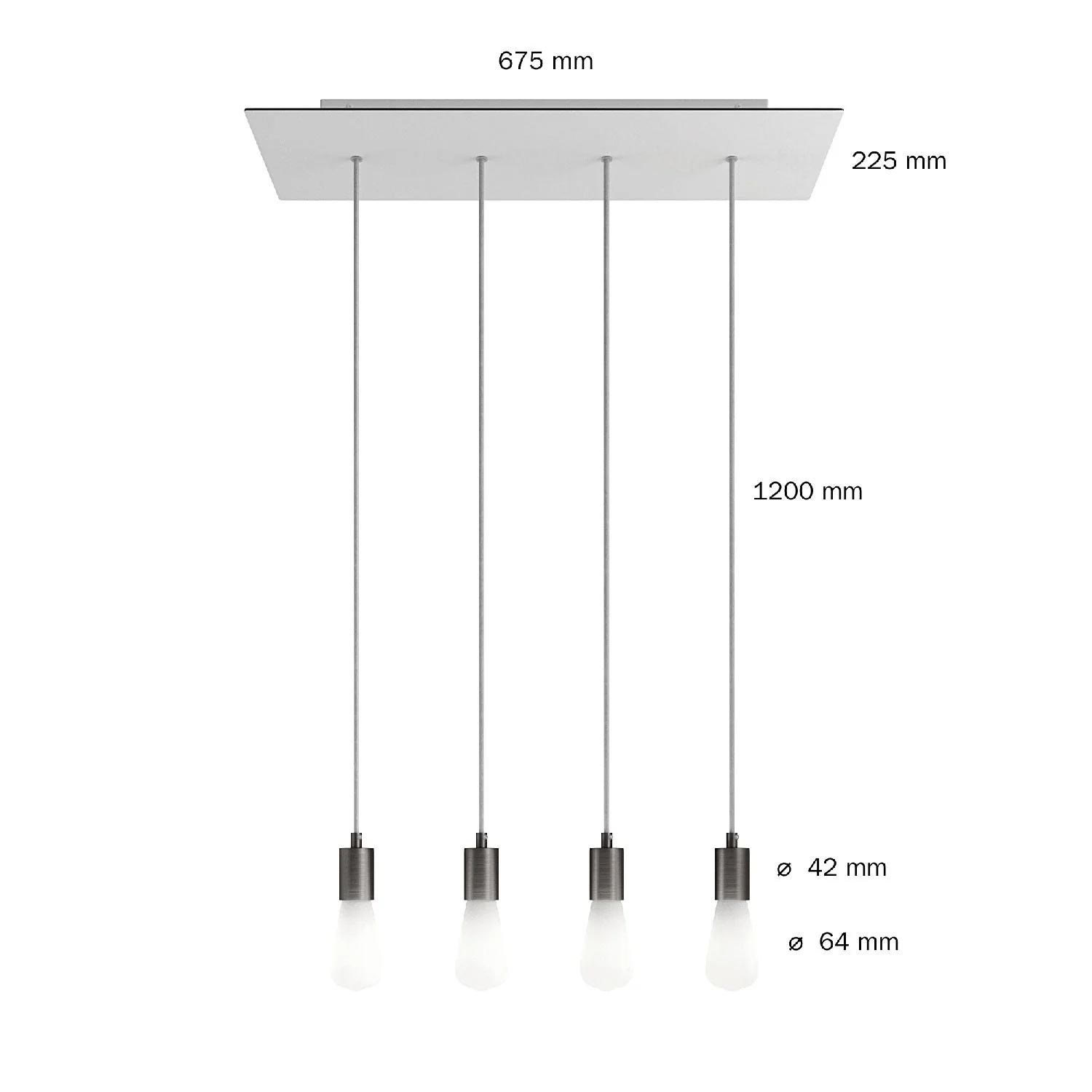 4-drop pendant lamp with XXL Rose-One rectangular ceiling rose 675 mm with metal finishes - Matt white - Image 6